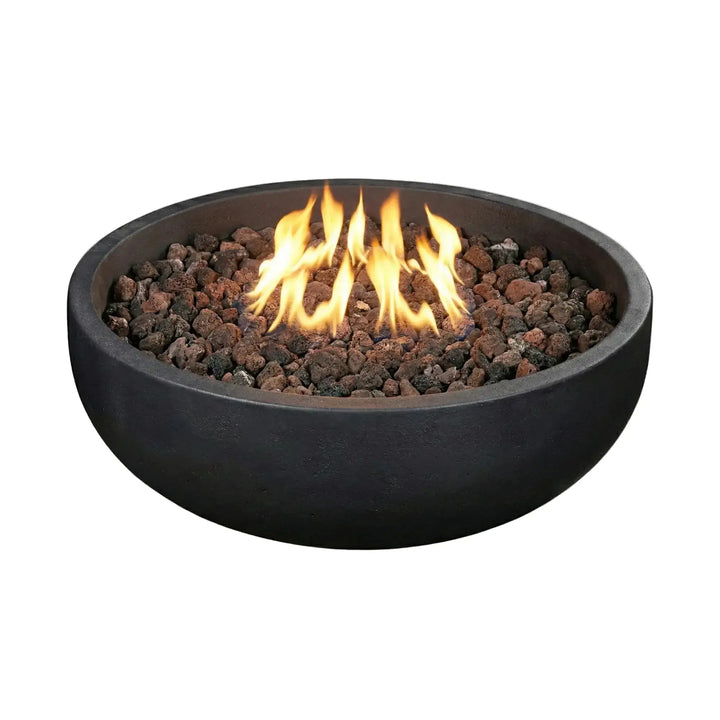 Black fire pit with flames on a white background