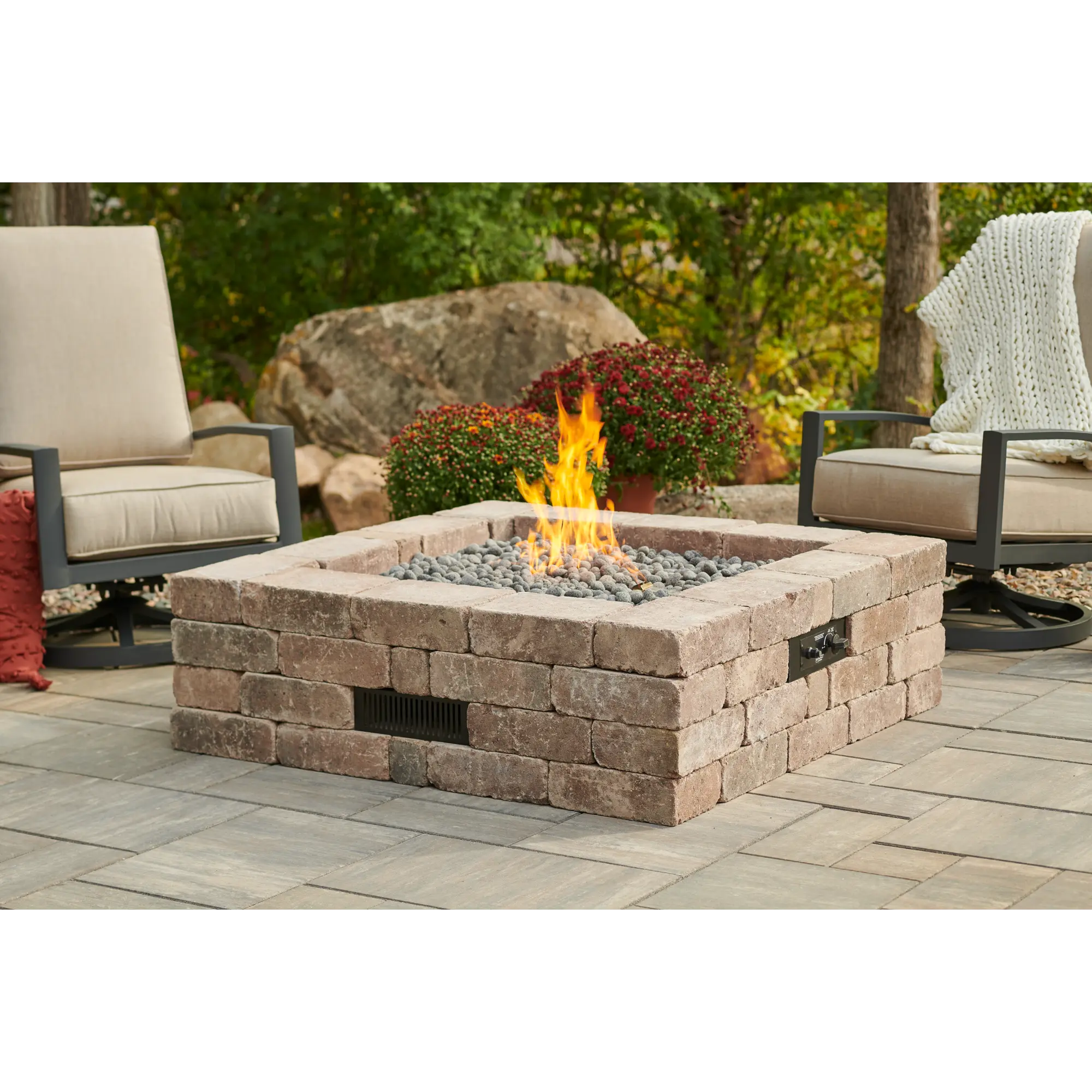 Bronson 51″ Square Gas Fire Pit Kit – Block Paver Style by The Outdoor GreatRoom Company