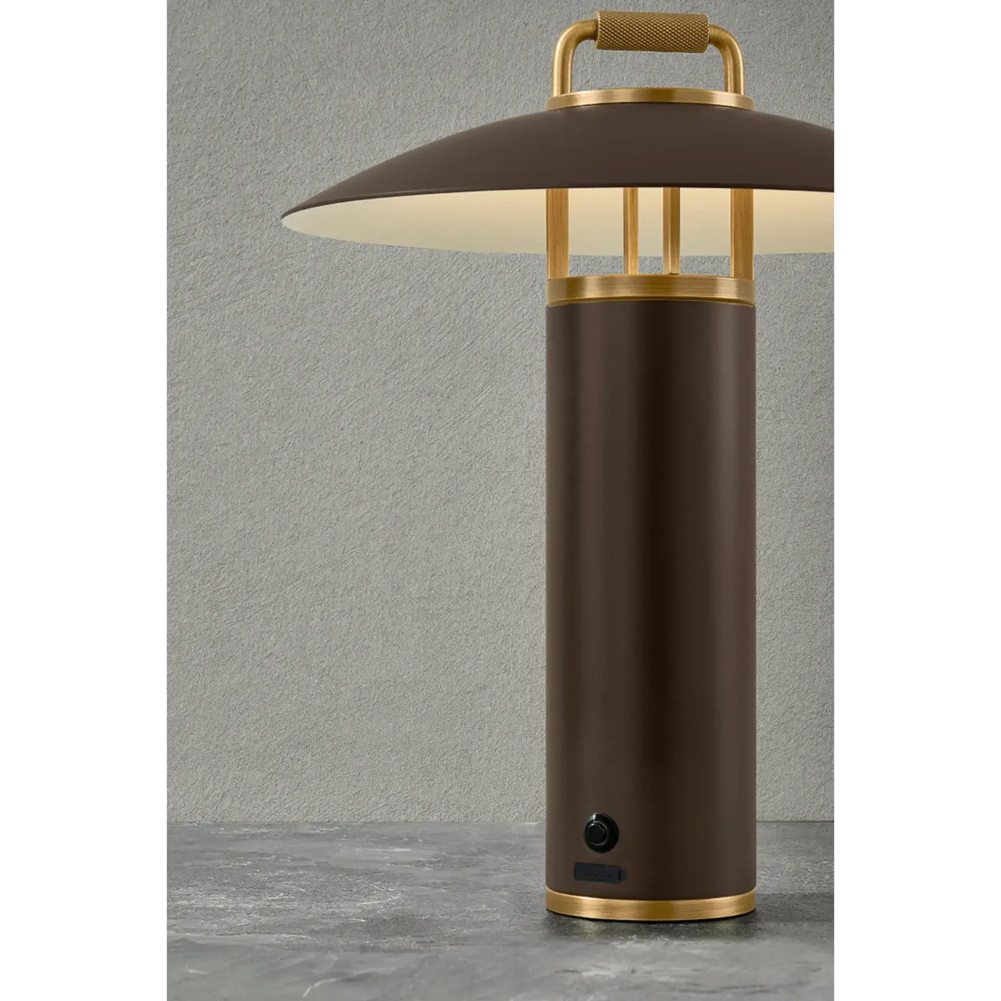 Troy Lighting Birk 13.75-Inch Exterior Rechargeable Table Lamp - Patina Brass - Damp Rated - RTL7914-PBR/BRZ Troy Lighting