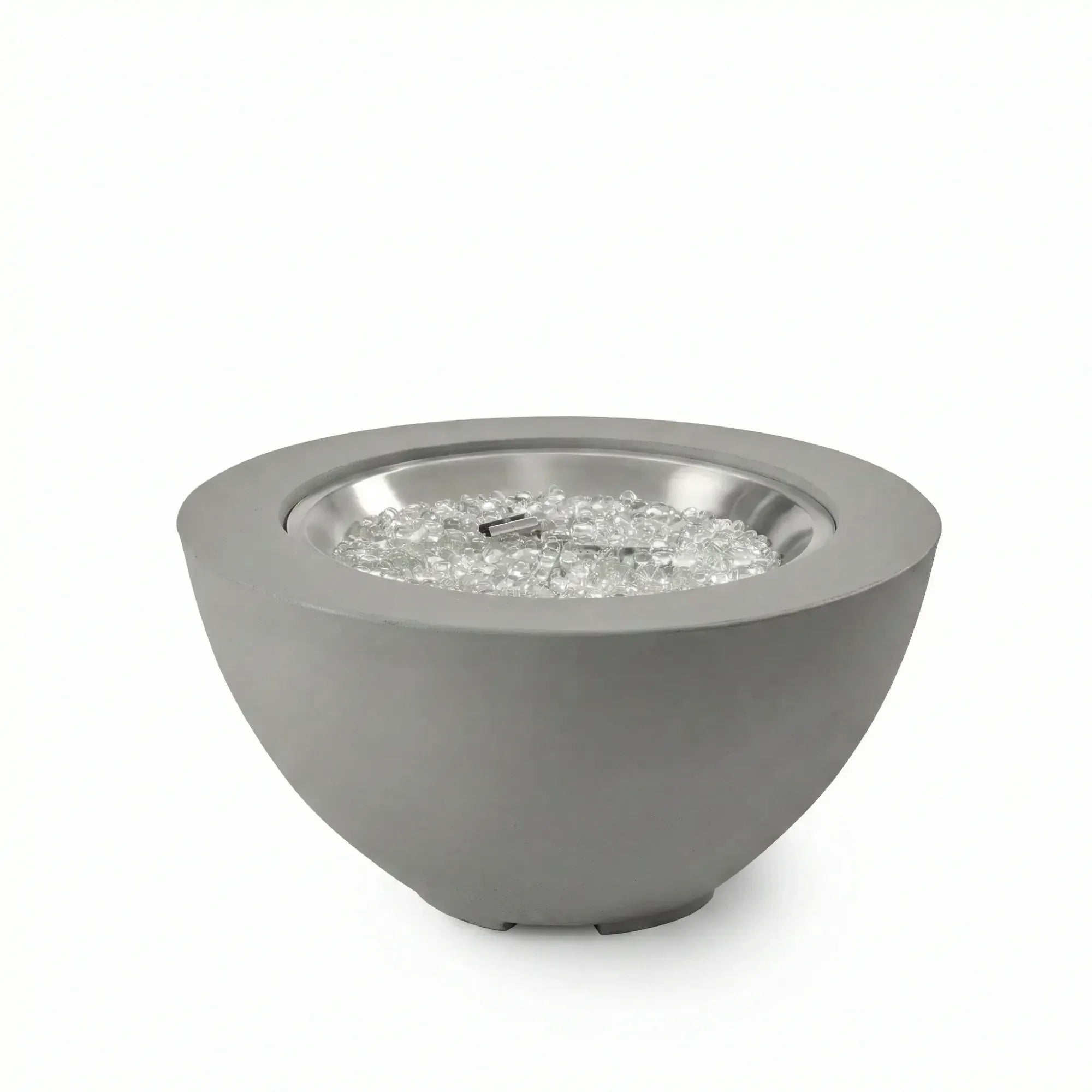 Concrete fire bowl with a metallic interior on a white background