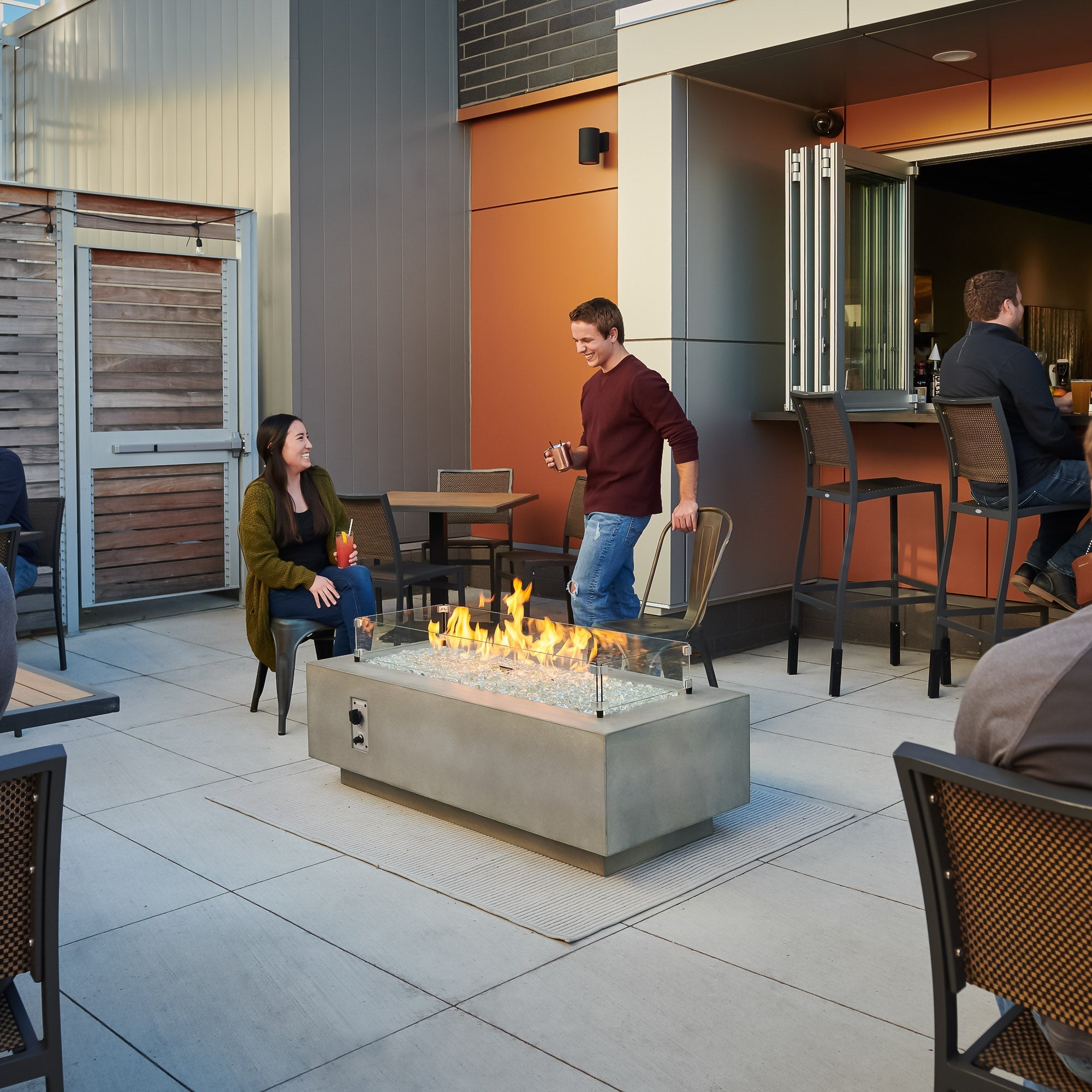 Cove 54″ Linear Concrete Gas Fire Pit Table – The Outdoor GreatRoom Company