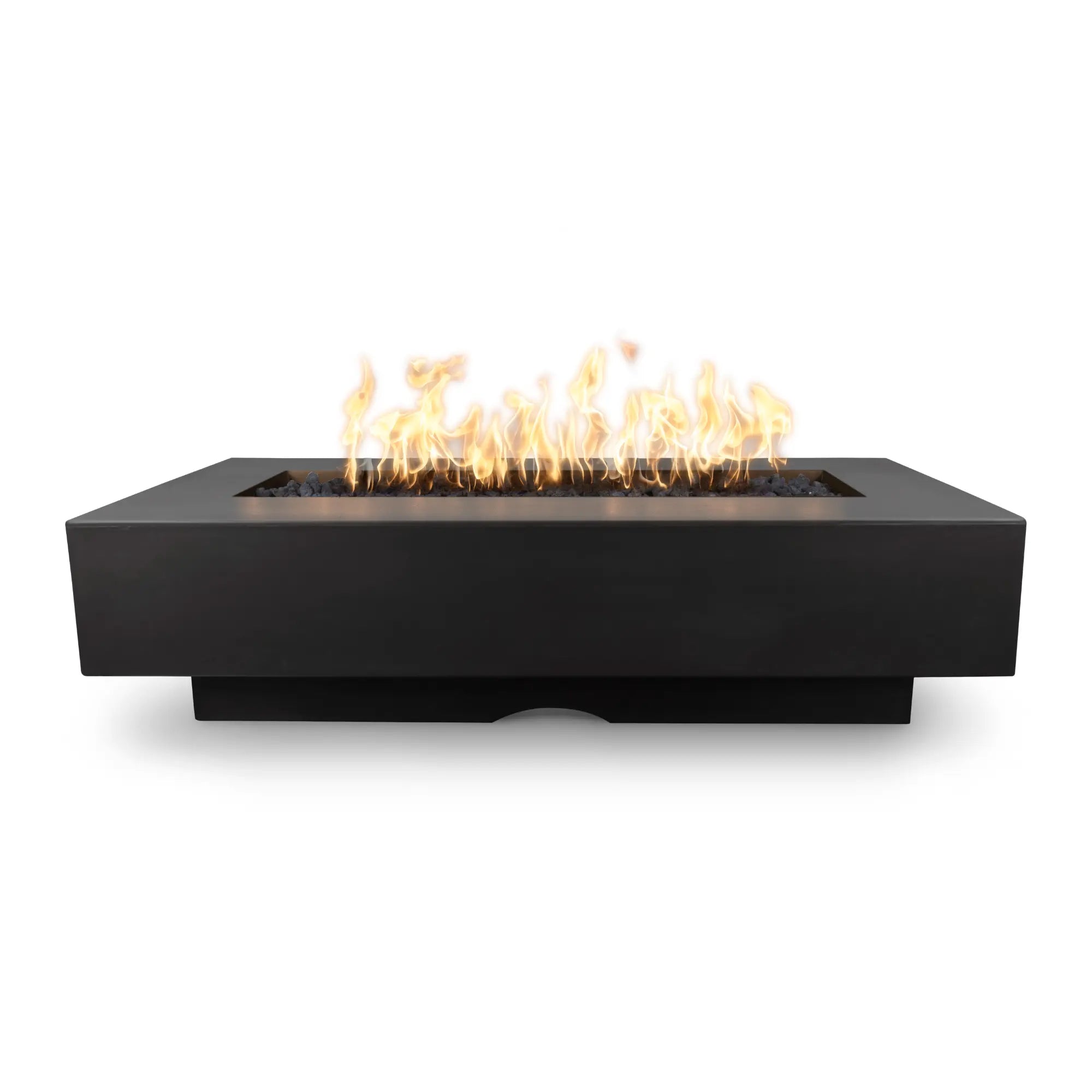 Modern fire pit with flames on a white background