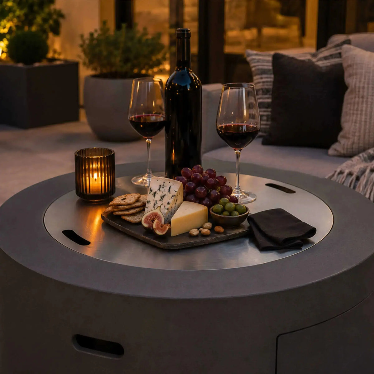 Refuge 36″ Round GFRC Concrete Propane Fire Pit with Hidden Tank Drawer – Flame Havens Flame Havens