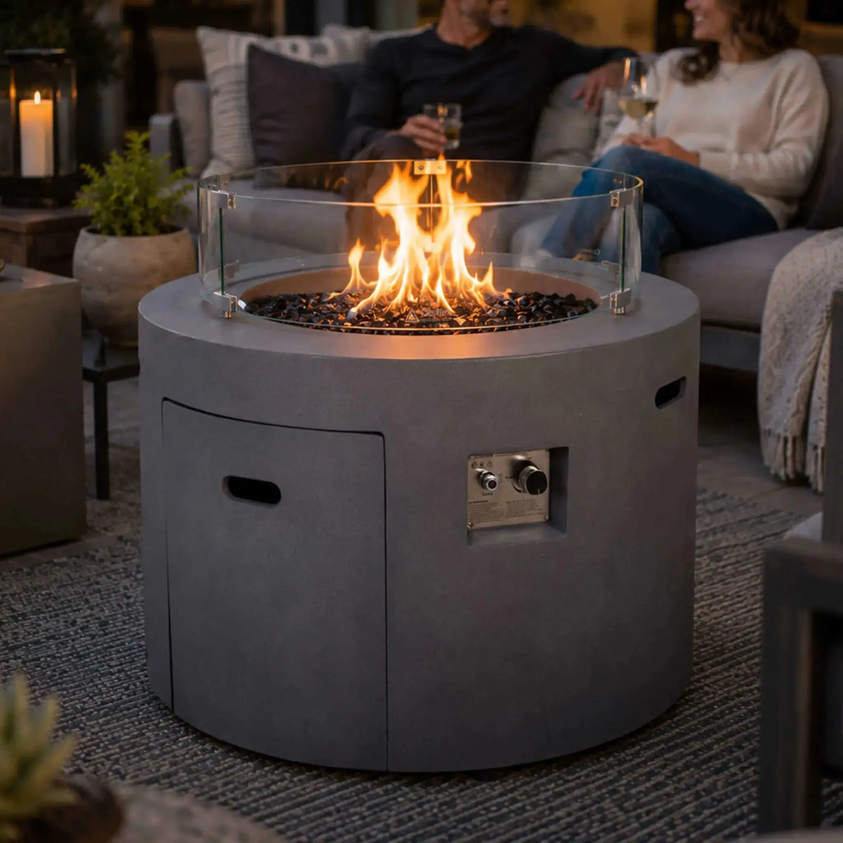 Refuge 36″ Round GFRC Concrete Propane Fire Pit with Hidden Tank Drawer – Flame Havens Flame Havens