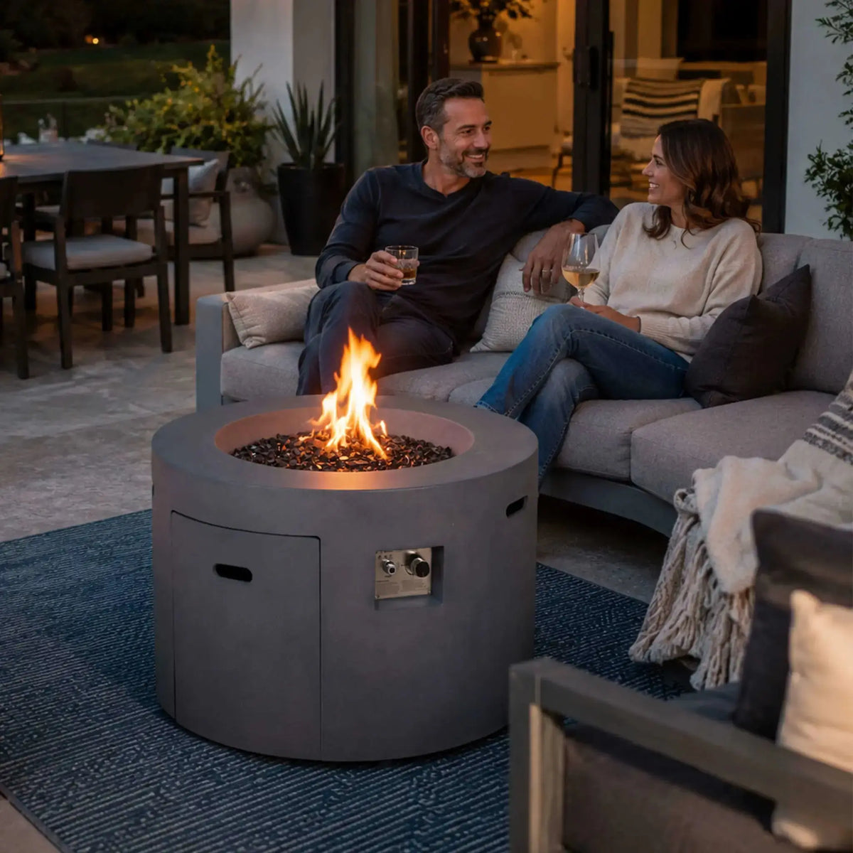 Refuge 36″ Round GFRC Concrete Propane Fire Pit with Hidden Tank Drawer – Flame Havens Flame Havens