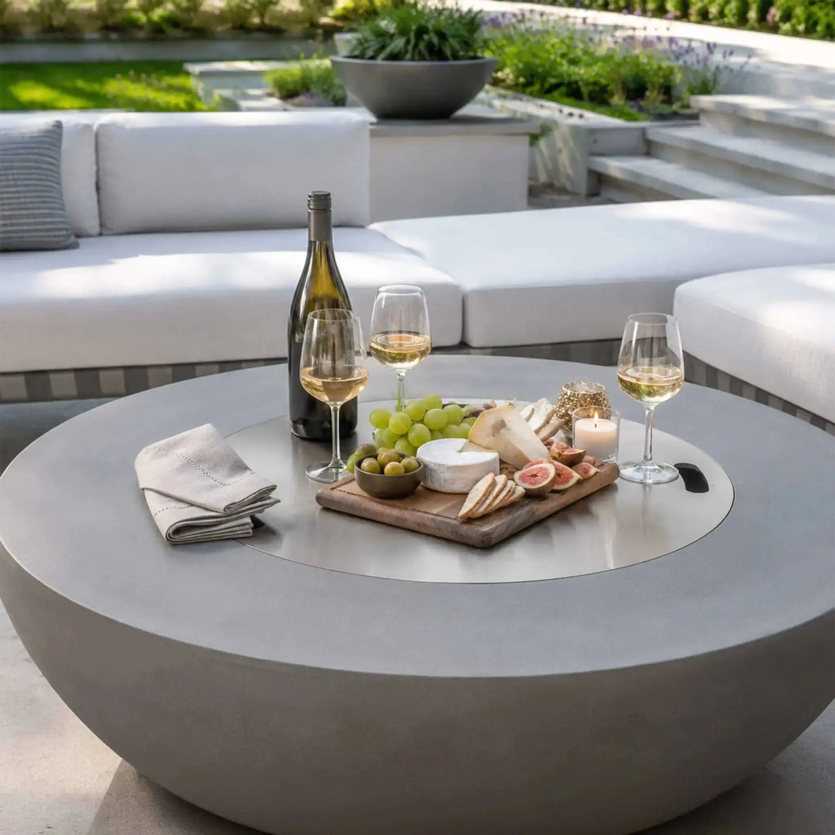 Refuge 43″ Round GFRC Concrete Natural Gas Fire Pit - Flame Havens Flame Havens