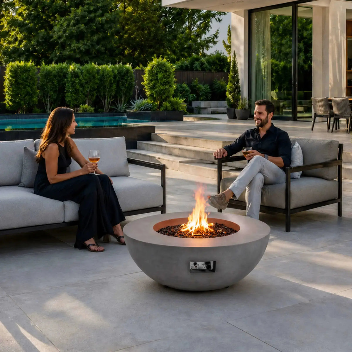Refuge 43″ Round GFRC Concrete Natural Gas Fire Pit - Flame Havens Flame Havens