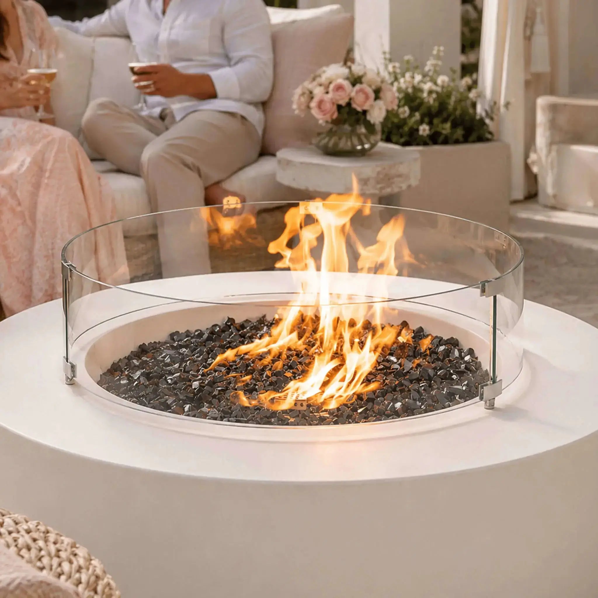 28″ Round Tempered Glass Fire Pit Wind Guard - Flame Havens Flame Havens