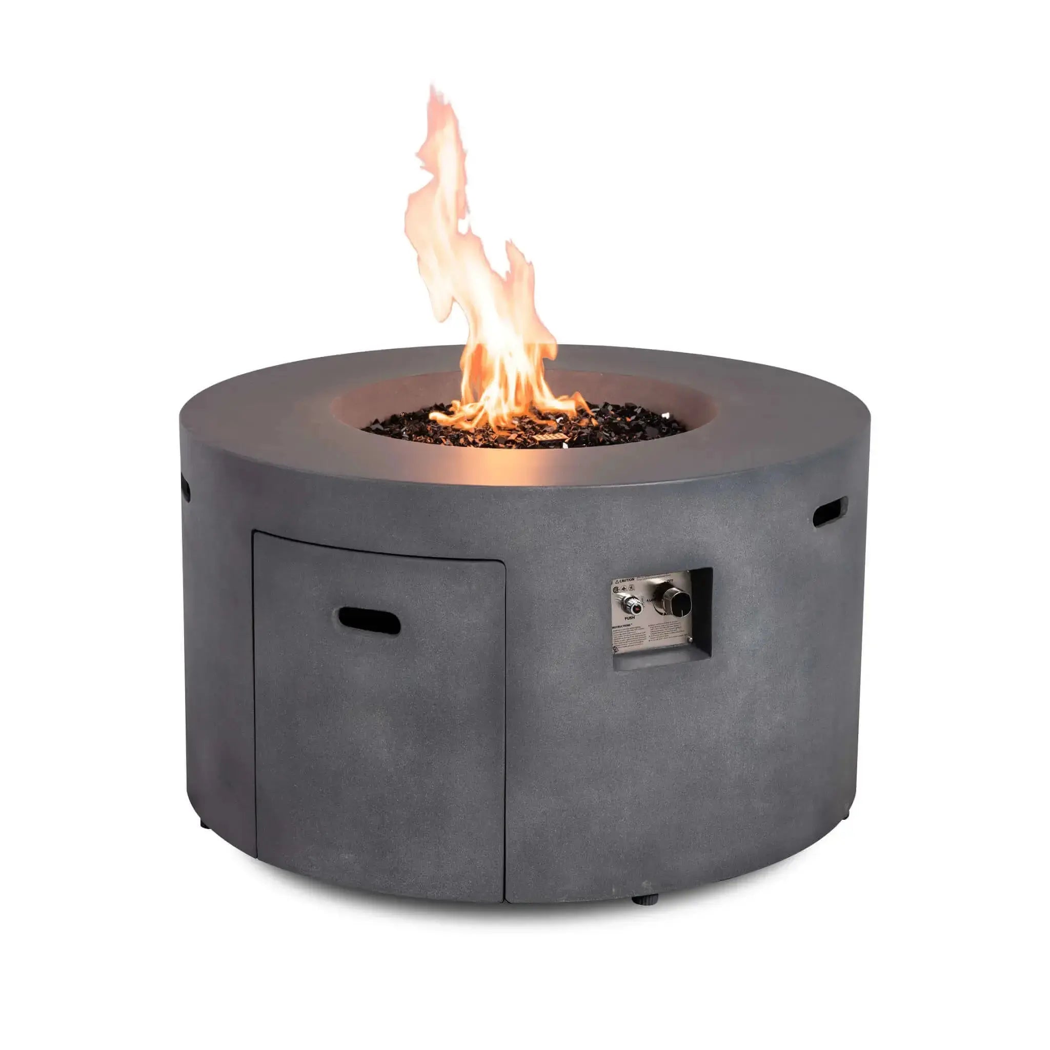 Refuge 43″ Round GFRC Concrete Propane Fire Pit with Hidden Tank Drawer – Flame Havens Flame Havens