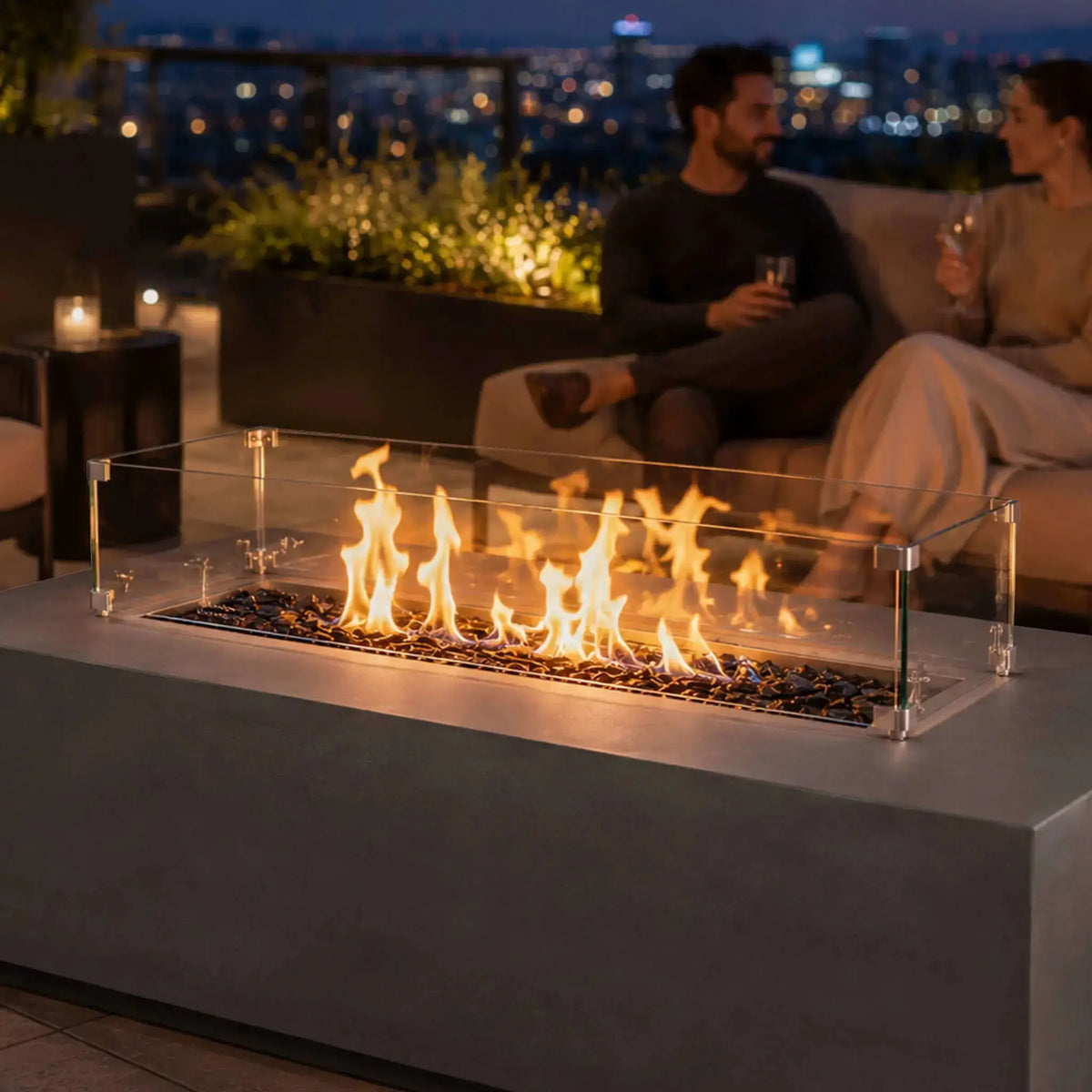 Refuge 56″ x 30″ Rectangular GFRC Concrete Natural Gas Fire Pit - Flame Havens Flame Havens