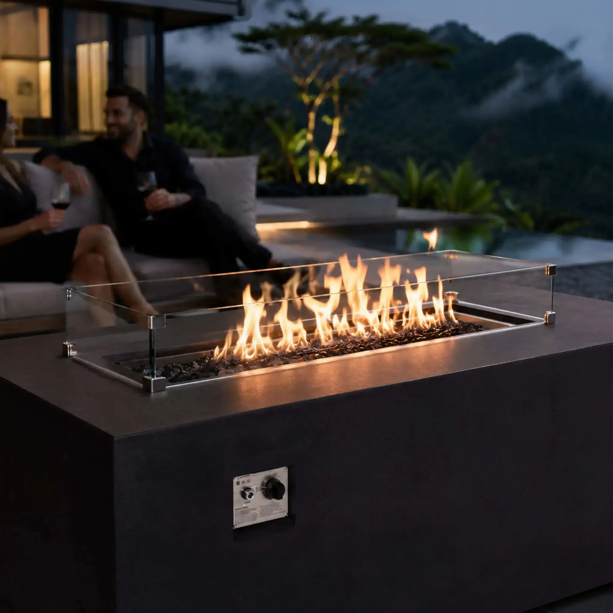36″ x 14″ Rectangular Tempered Glass Fire Pit Wind Guard - Flame Havens Flame Havens