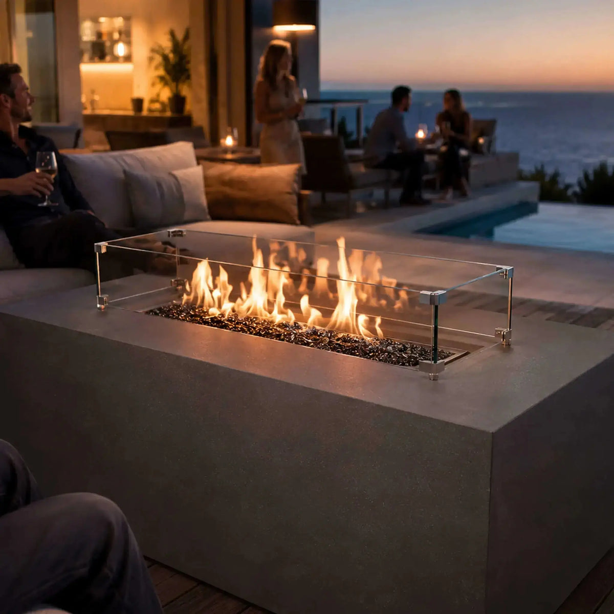 36″ x 14″ Rectangular Tempered Glass Fire Pit Wind Guard - Flame Havens Flame Havens