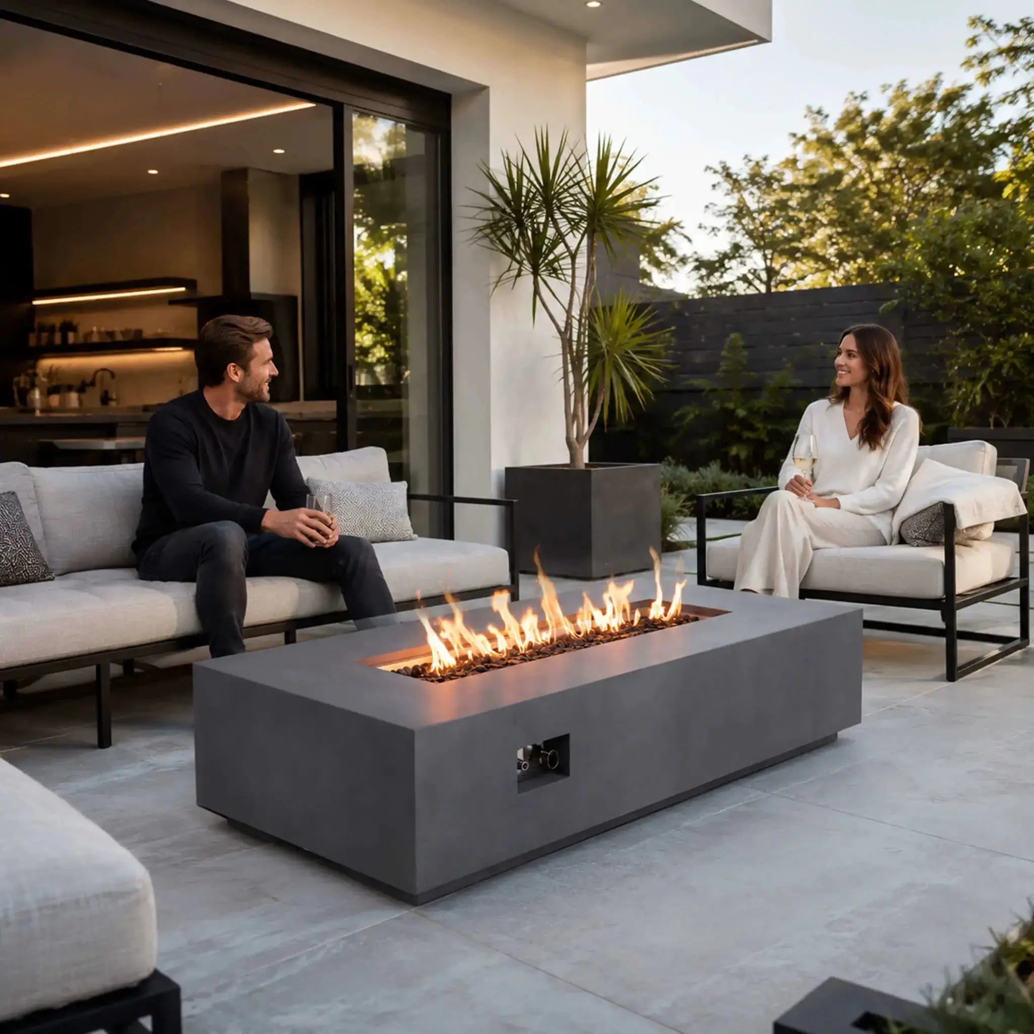 Refuge 68″ x 30″ Rectangular GFRC Concrete Natural Gas Fire Pit – Flame Havens Flame Havens