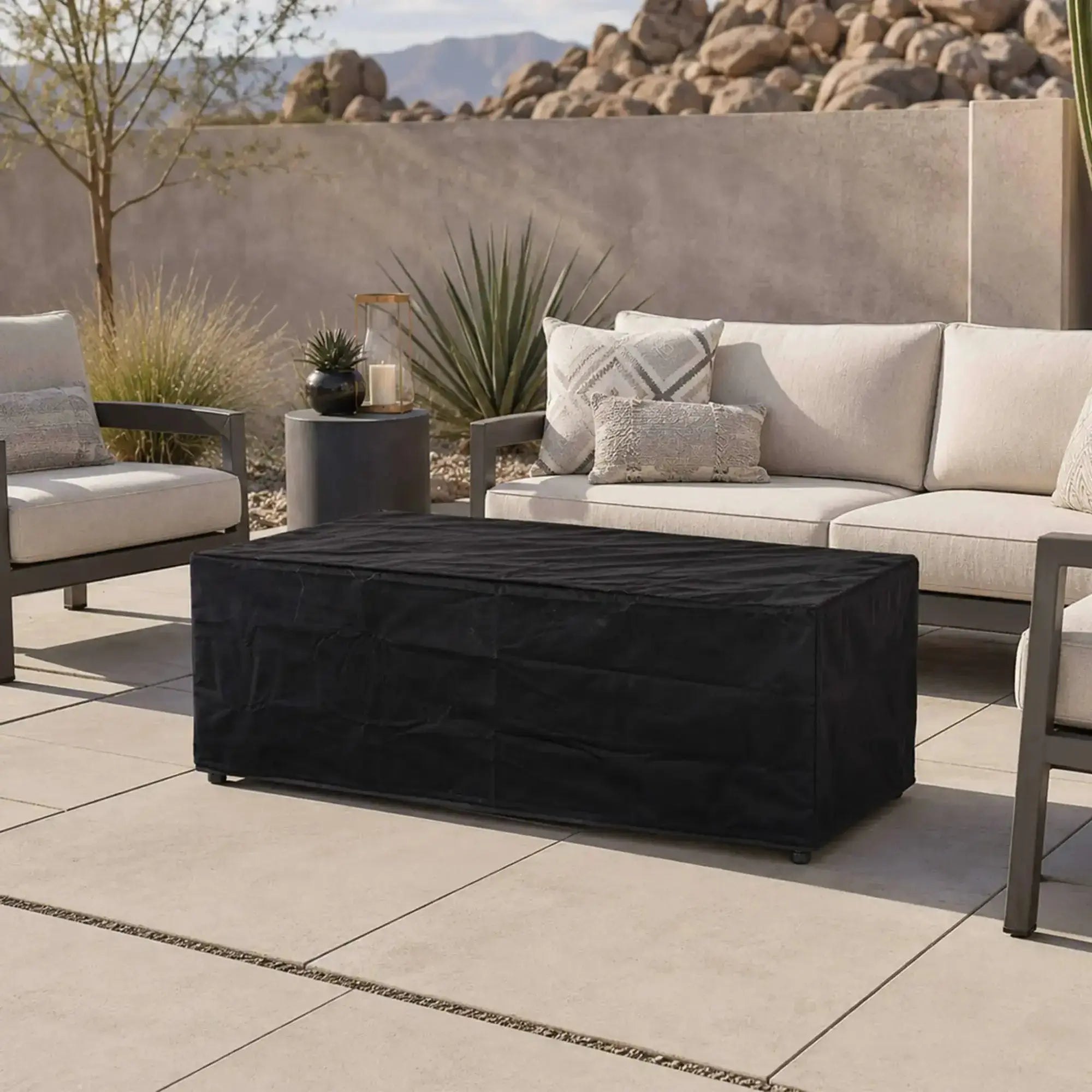 Refuge 68″ x 30″ Rectangular GFRC Concrete Propane Fire Pit with Hidden Tank Drawer – Flame Havens Flame Havens