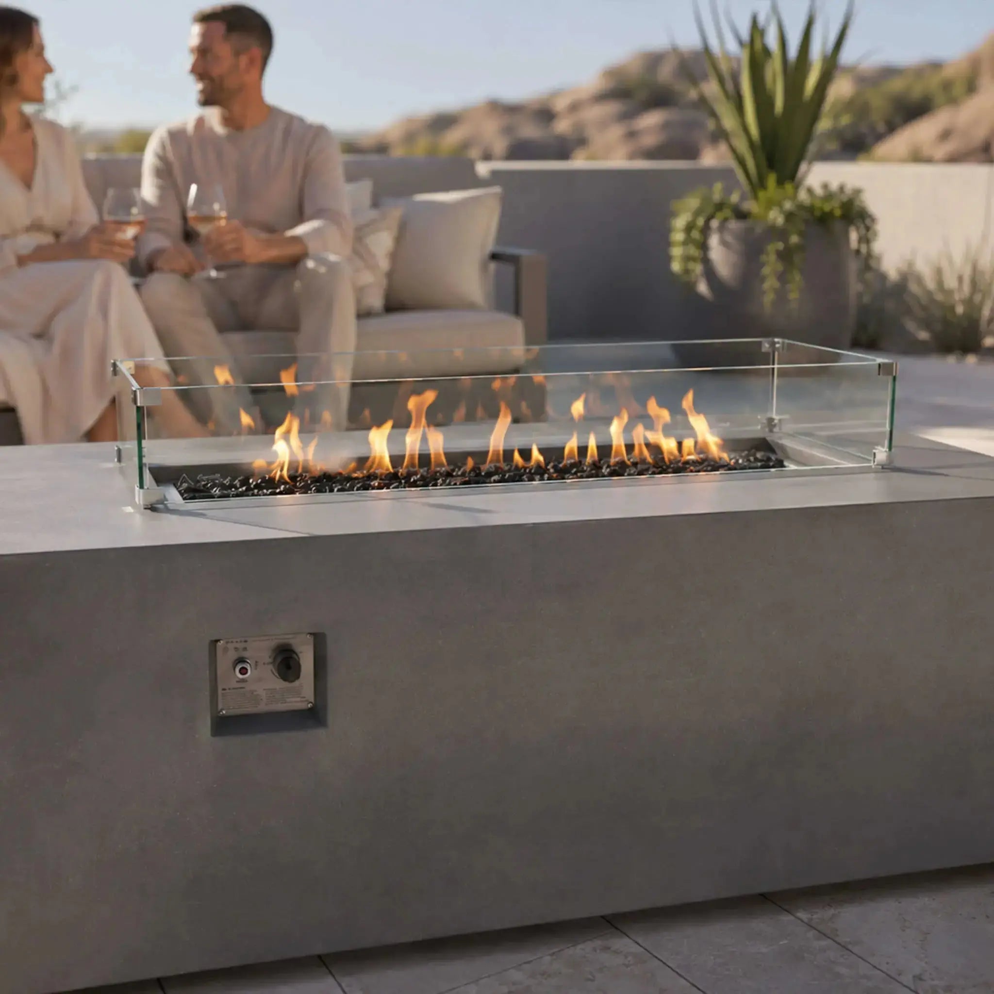 48″ x 14″ Rectangular Tempered Glass Fire Pit Wind Guard - Flame Havens Flame Havens