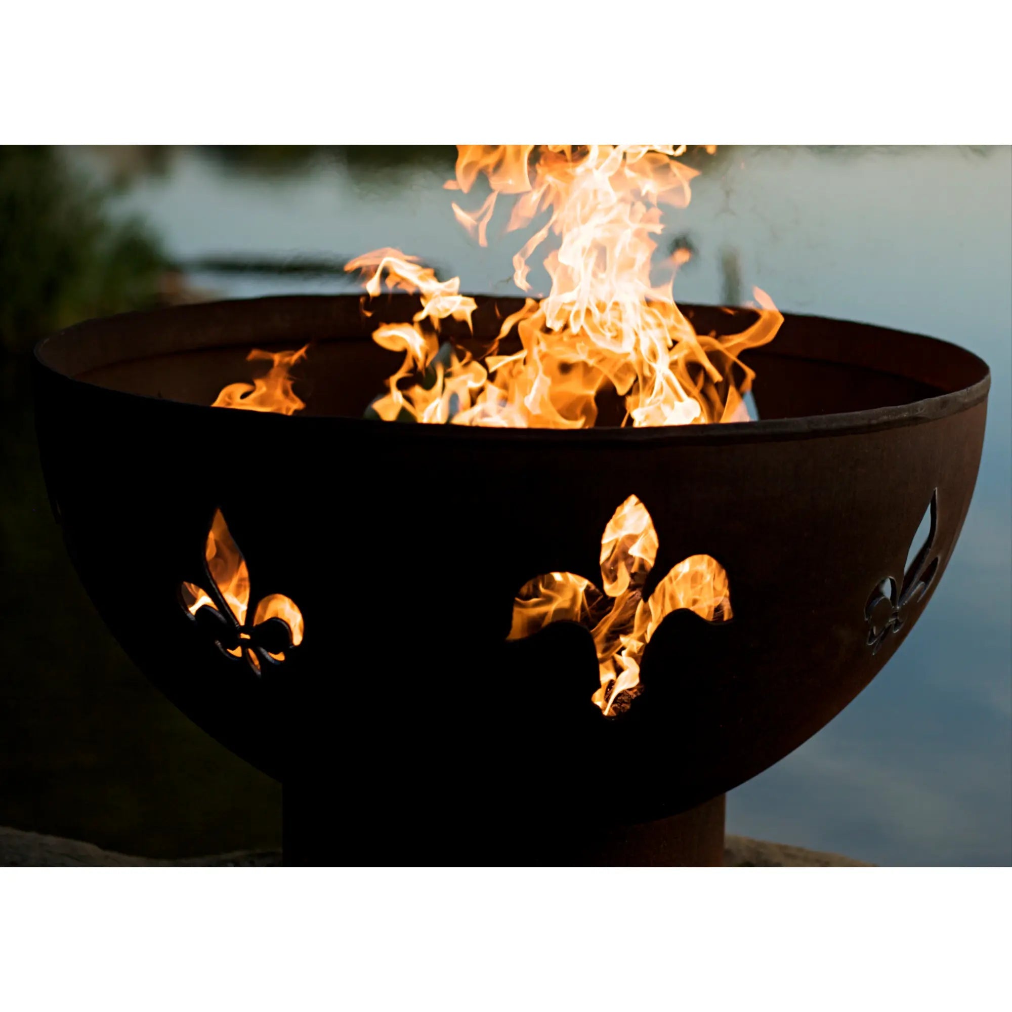 Fleur de Lis 36″ Round Wood Burning Fire Pit – Carbon Steel by Fire Pit Art Fire Pit Art