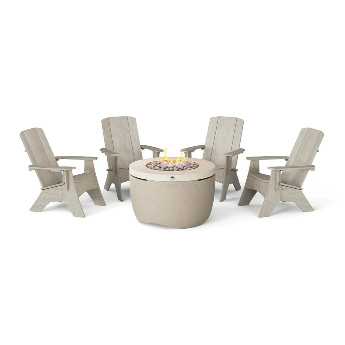 Ledge Lounger Halo fire pit with 4 Mainstay Adirondack chairs set