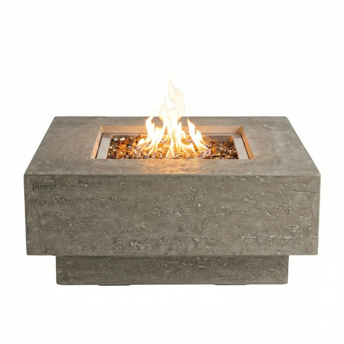 Modern square fire pit in light gray concrete for an outdoor patio