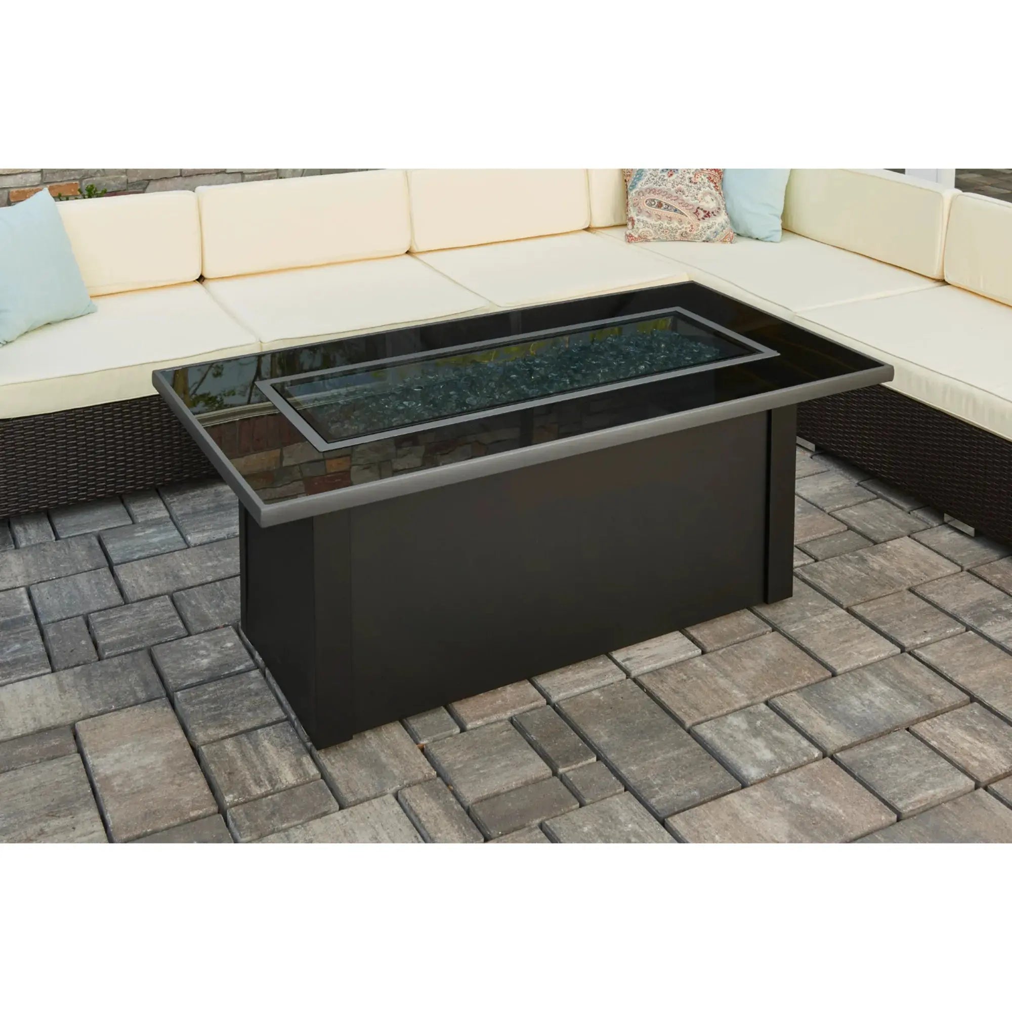 Monte Carlo 59″ Linear Gas Fire Table – Black Glass – The Outdoor GreatRoom Company The Outdoor GreatRoom Company