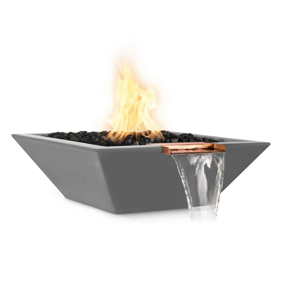 The Outdoor Plus Maya 36 inch Square Concrete Fire and Water Bowl in Natural Gray