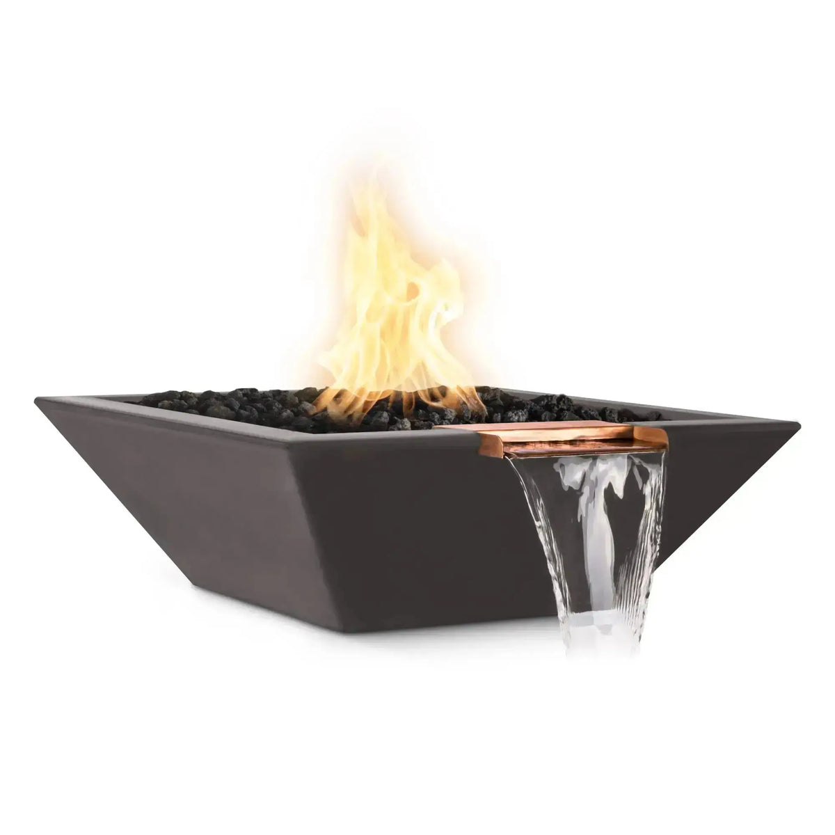 The Outdoor Plus Maya 36 inch Square Concrete Fire and Water Bowl in Chestnut