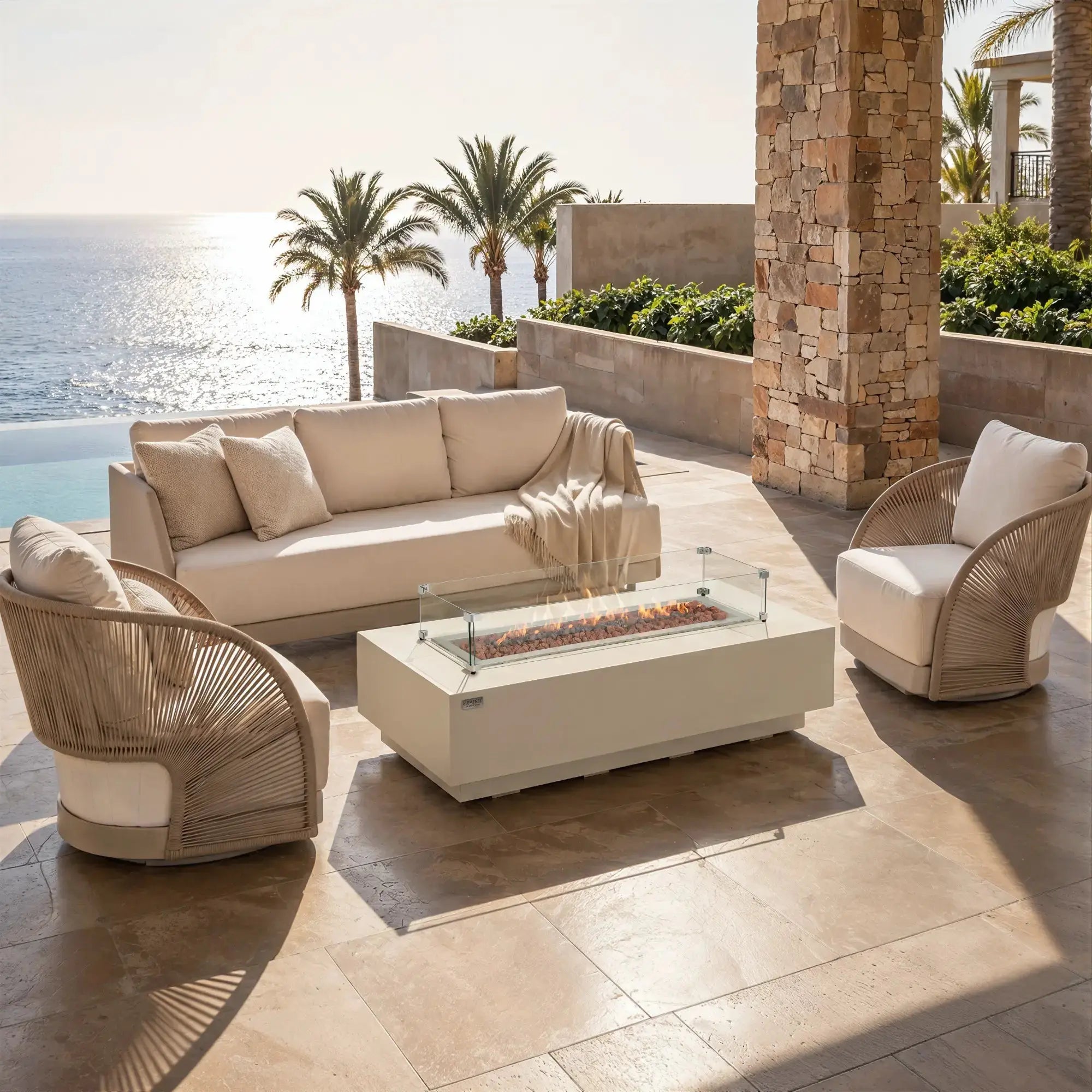 Granville 60″ Rectangular Concrete Gas Fire Table – Elementi Elementi