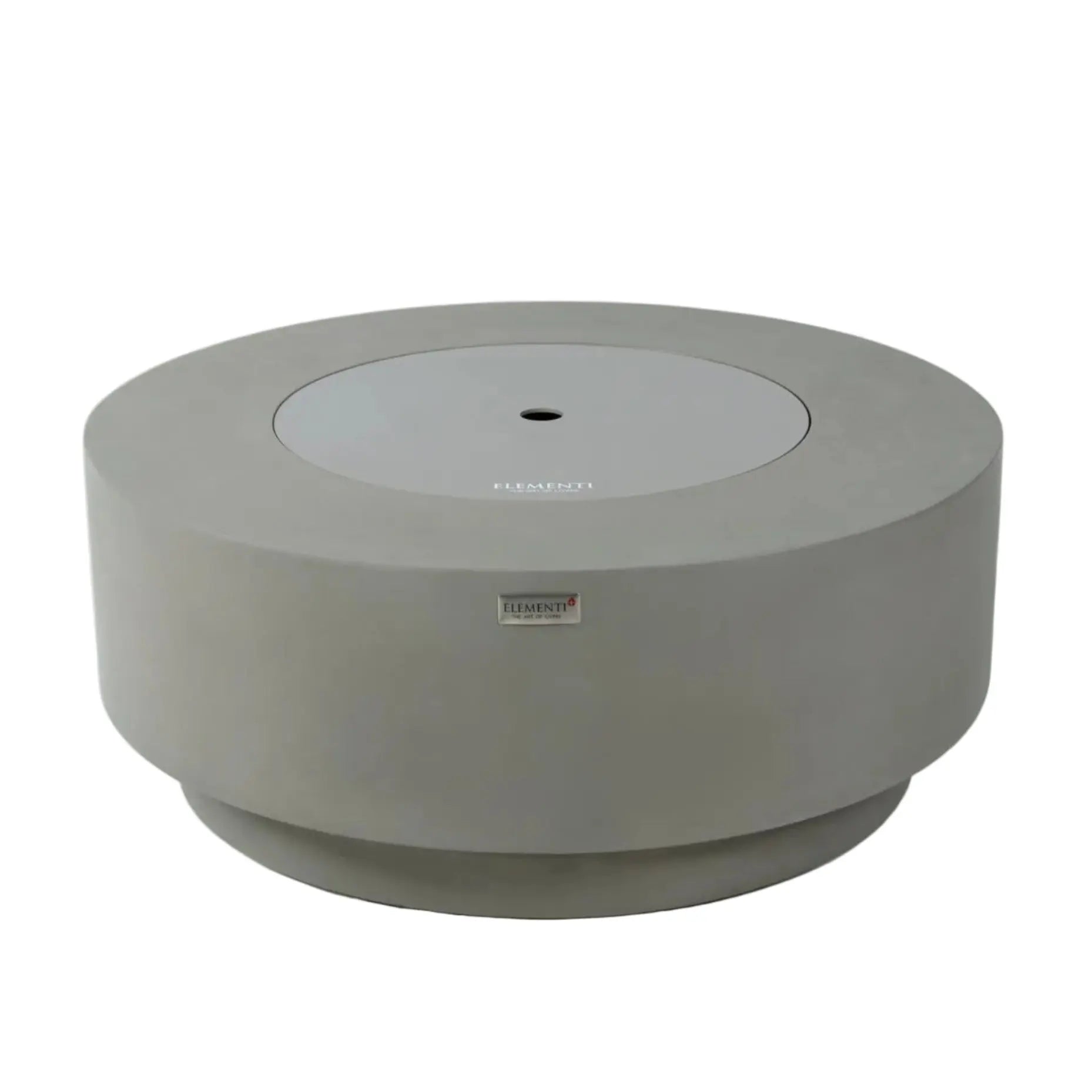 Round concrete fire pit table on a white background