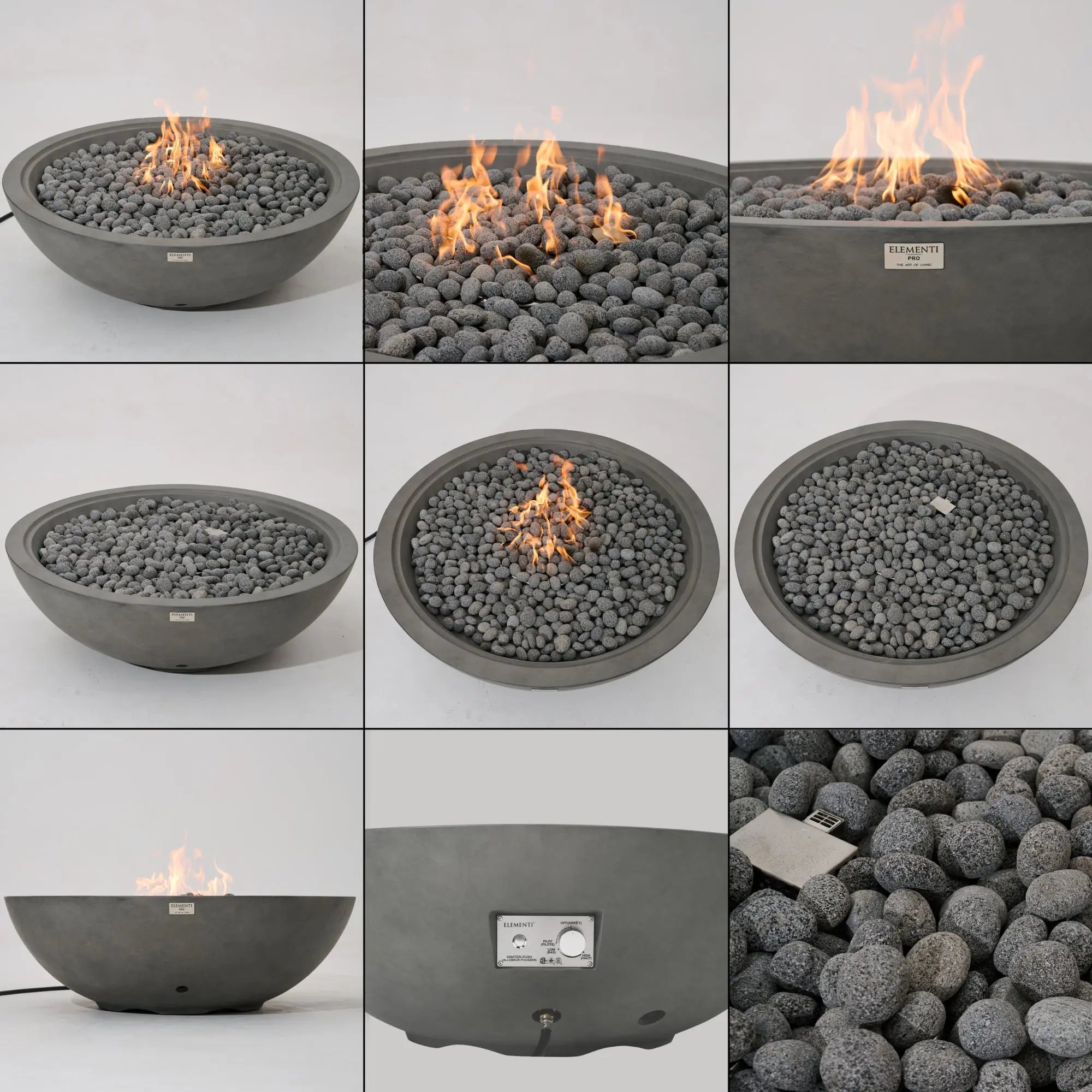 Rose Bowl 48″ Round Concrete Gas Fire Pit – Elementi Pro 100K Elementi