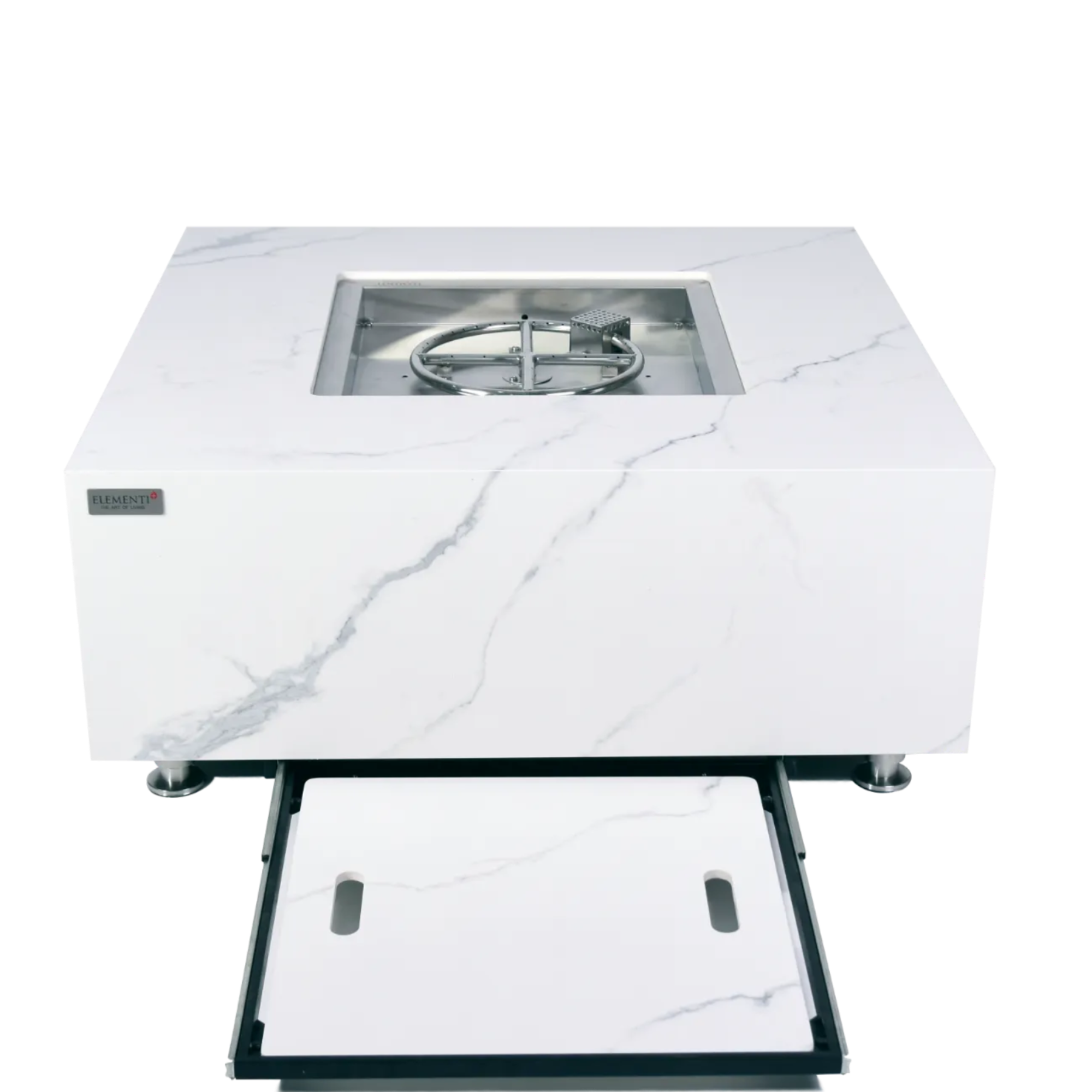 Bianco 40″ Square Marble Porcelain Gas Fire Table – Elementi Plus