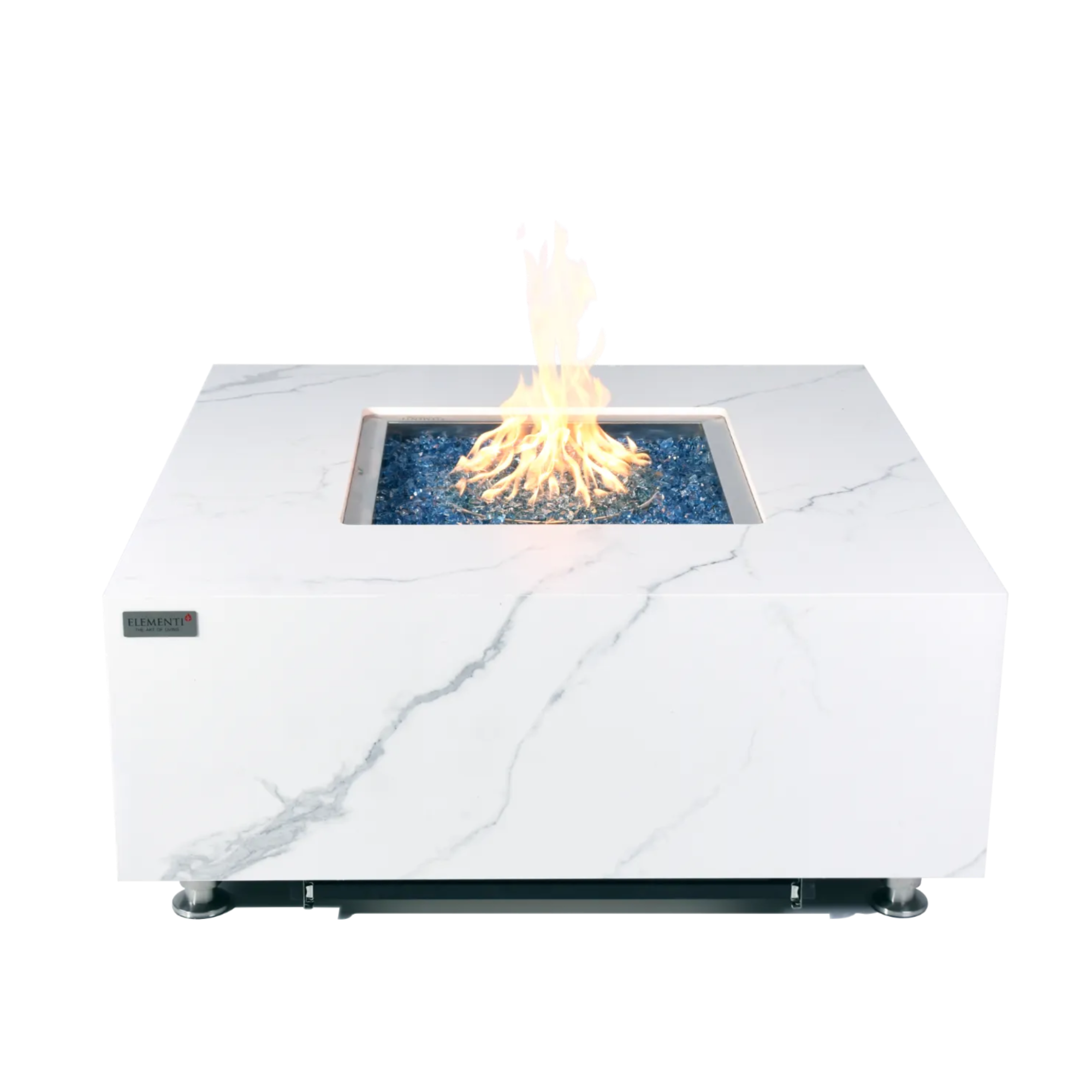 Bianco 40″ Square Marble Porcelain Gas Fire Table – Elementi Plus