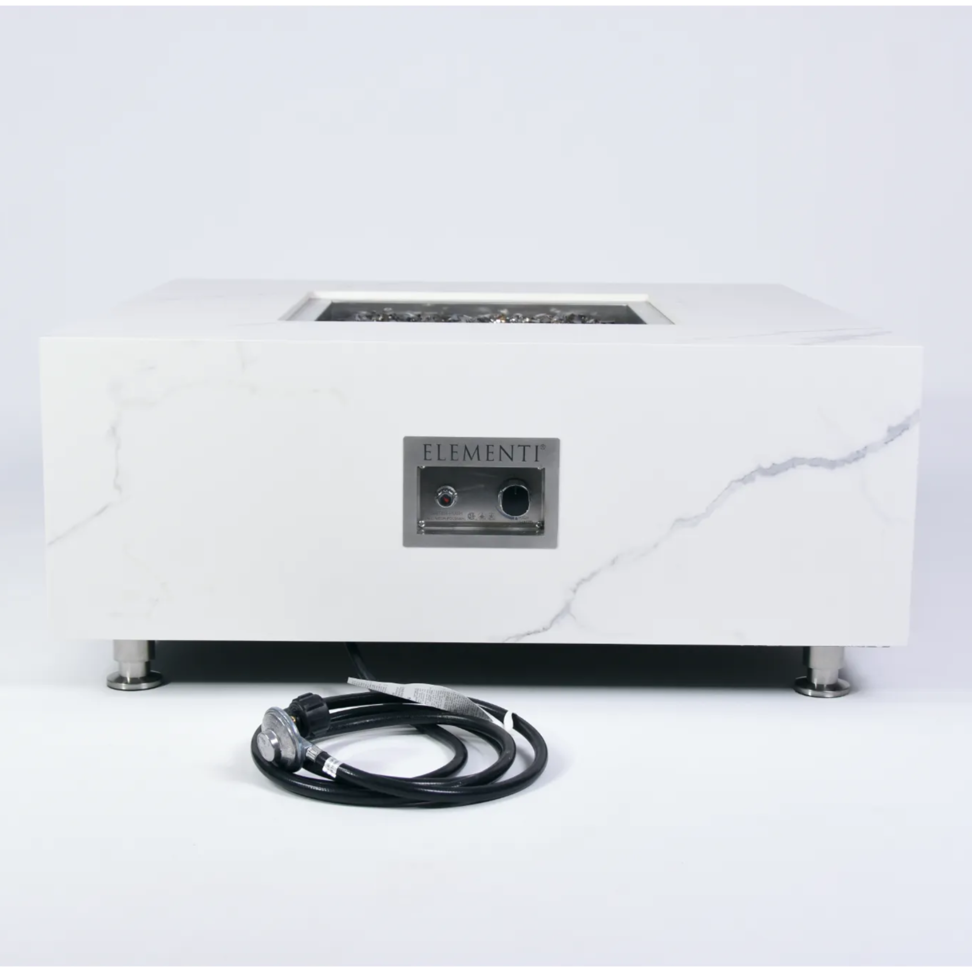 Bianco 40″ Square Marble Porcelain Gas Fire Table – Elementi Plus