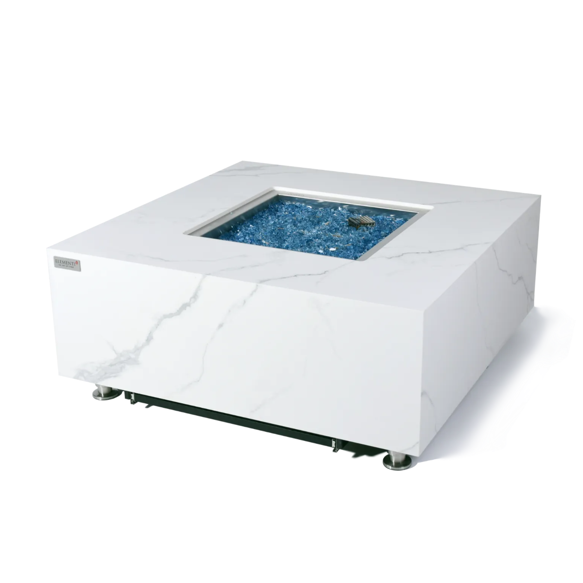 Bianco 40″ Square Marble Porcelain Gas Fire Table – Elementi Plus