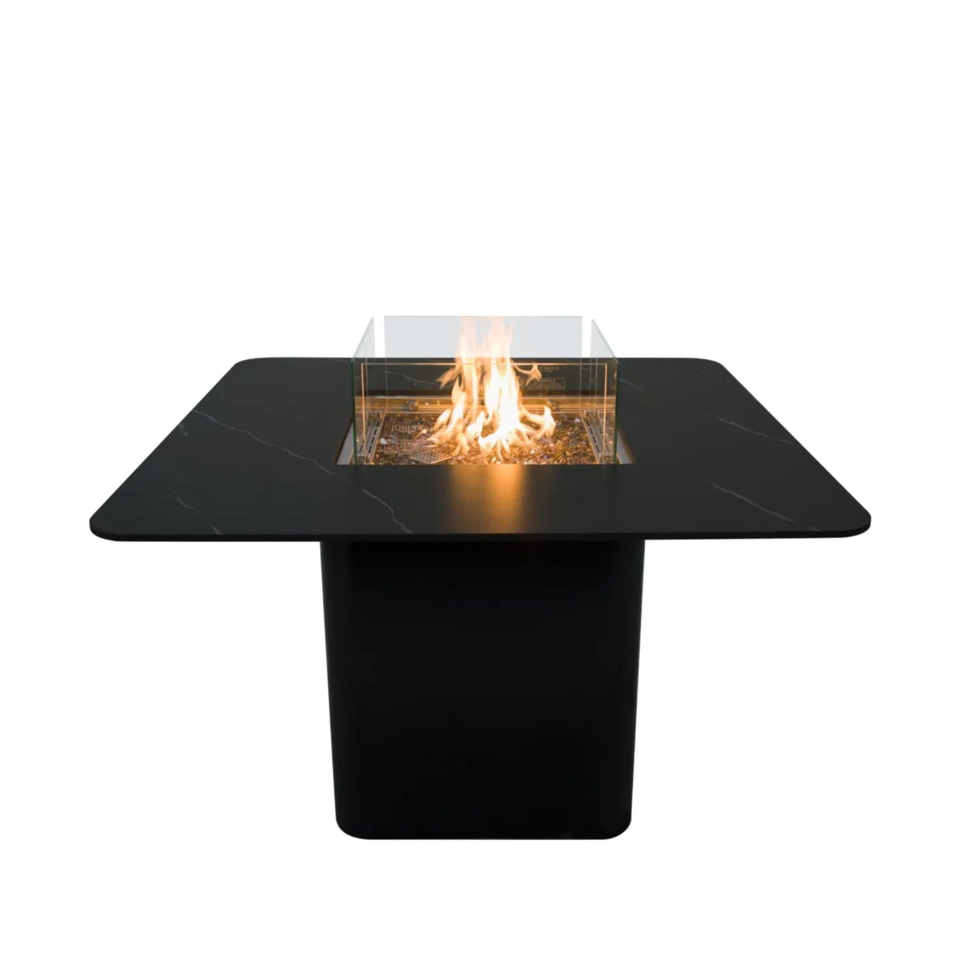 Brugge 46.5" Square Marble Porcelain Dining Fire Table – Bulgaria Black – Elementi