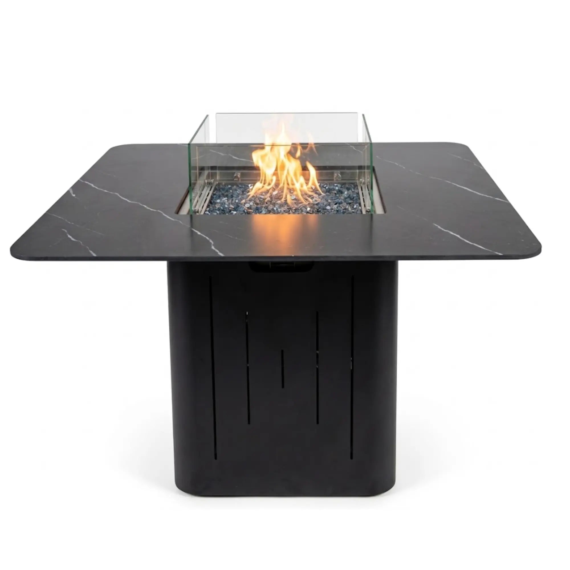 Brugge 46.5" Square Marble Porcelain Dining Fire Table – Bulgaria Black – Elementi