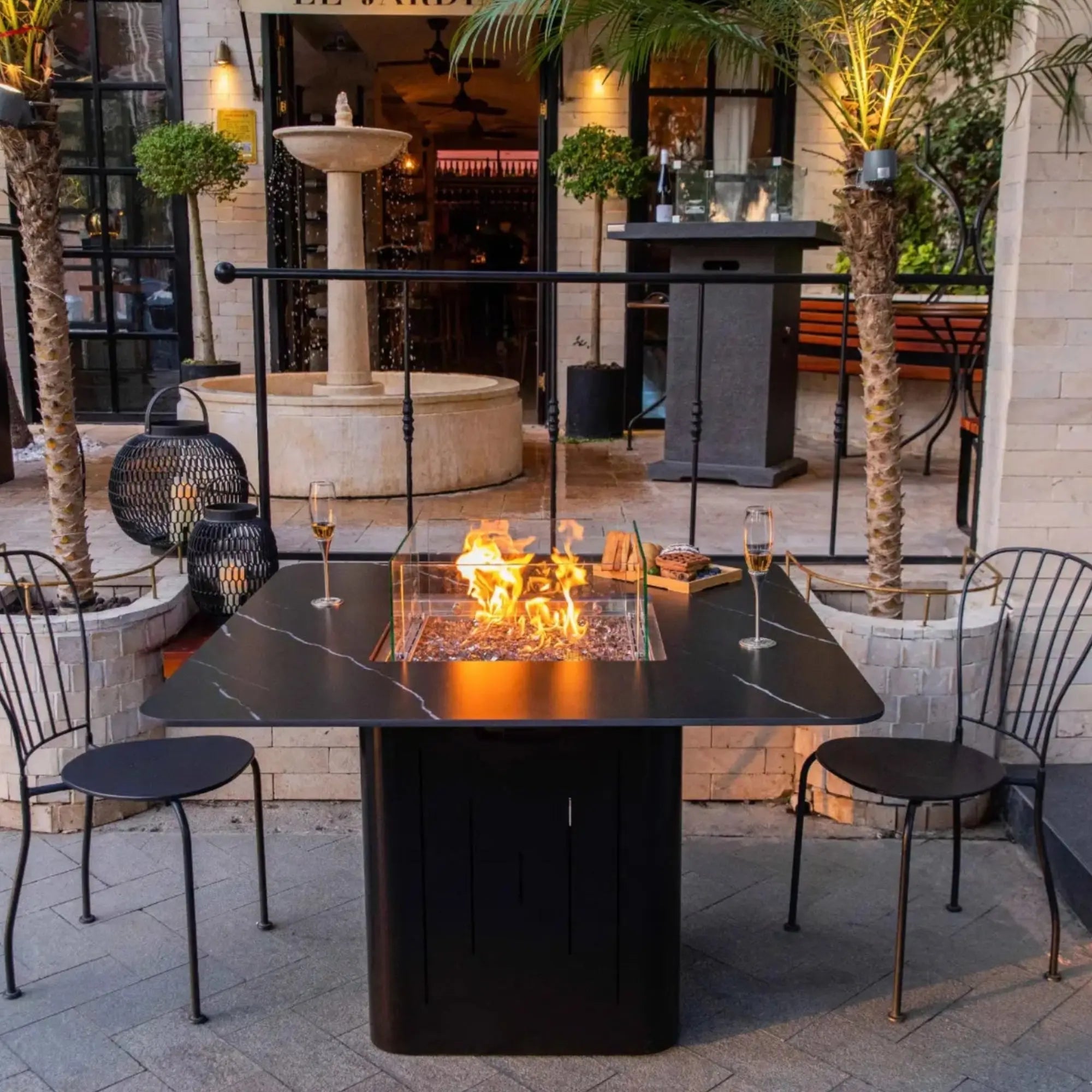 Brugge 46.5" Square Marble Porcelain Dining Fire Table – Bulgaria Black – Elementi Elementi