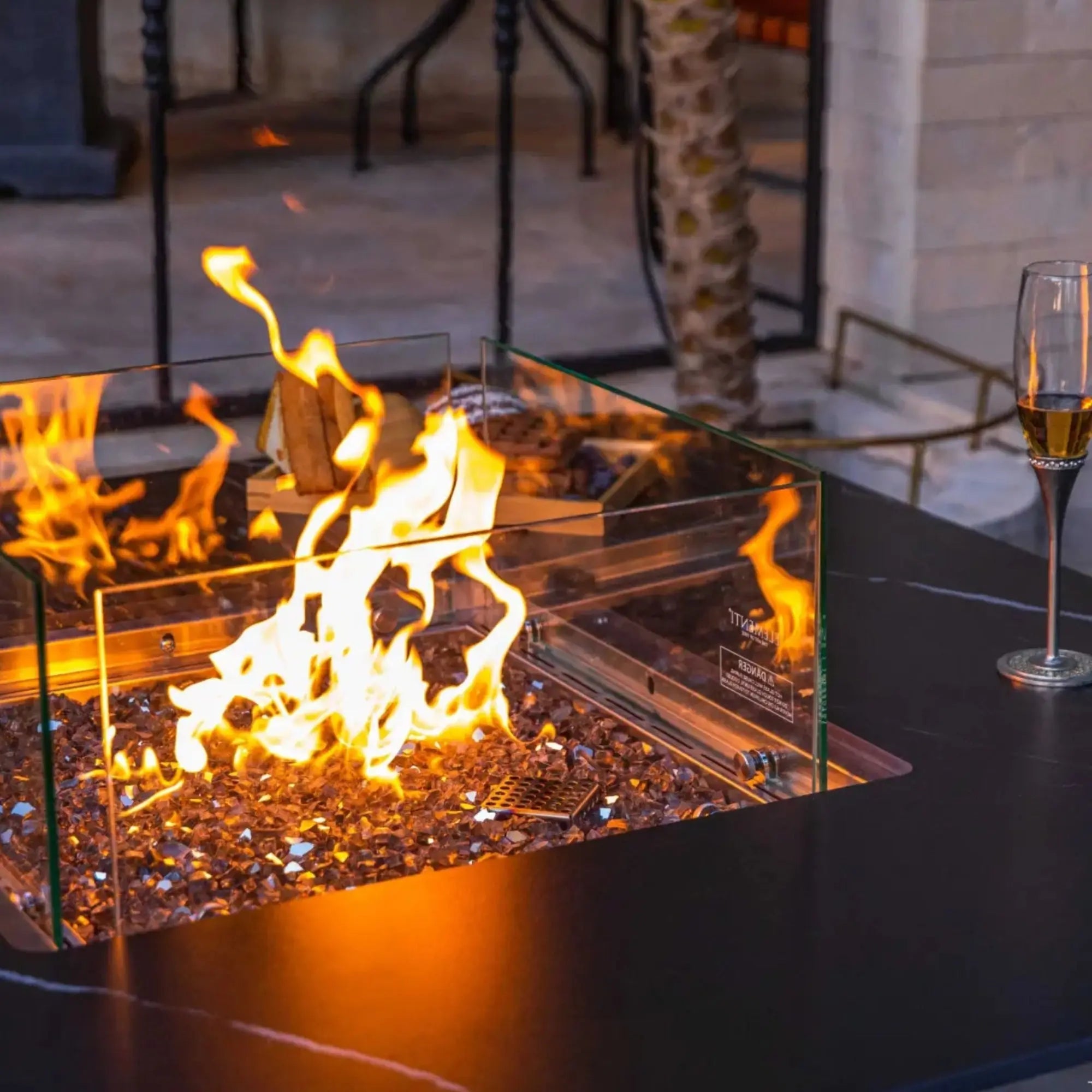 Brugge 46.5" Square Marble Porcelain Dining Fire Table – Bulgaria Black – Elementi Elementi