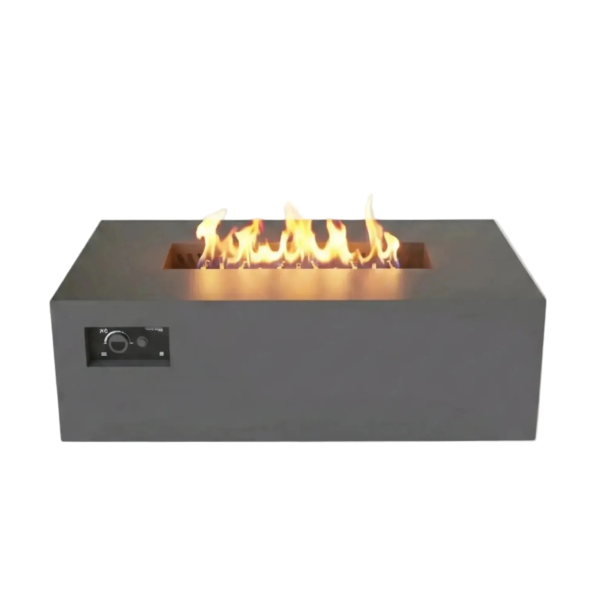 Modern fire pit with flames on a light gray background