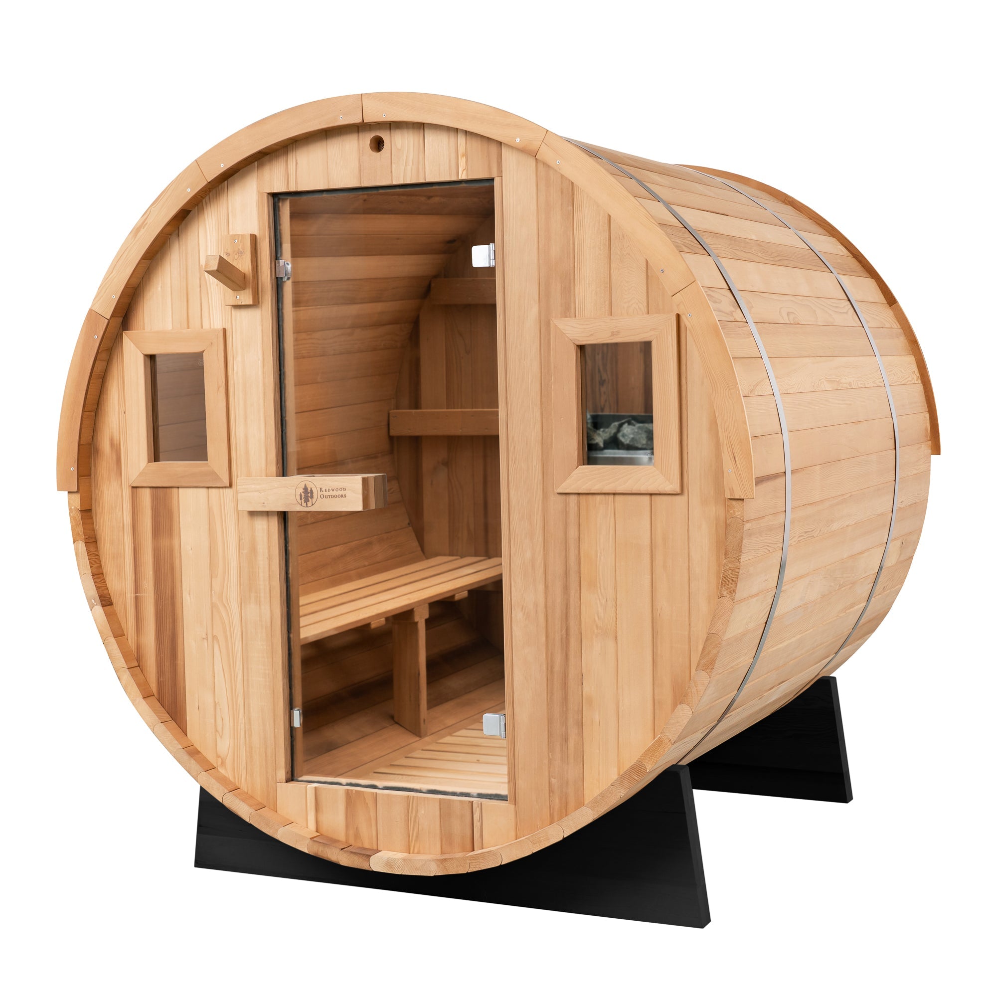 Redwood Outdoors Barrel Outdoor Sauna - 6 Person - Harvia KIP 8kW Heater