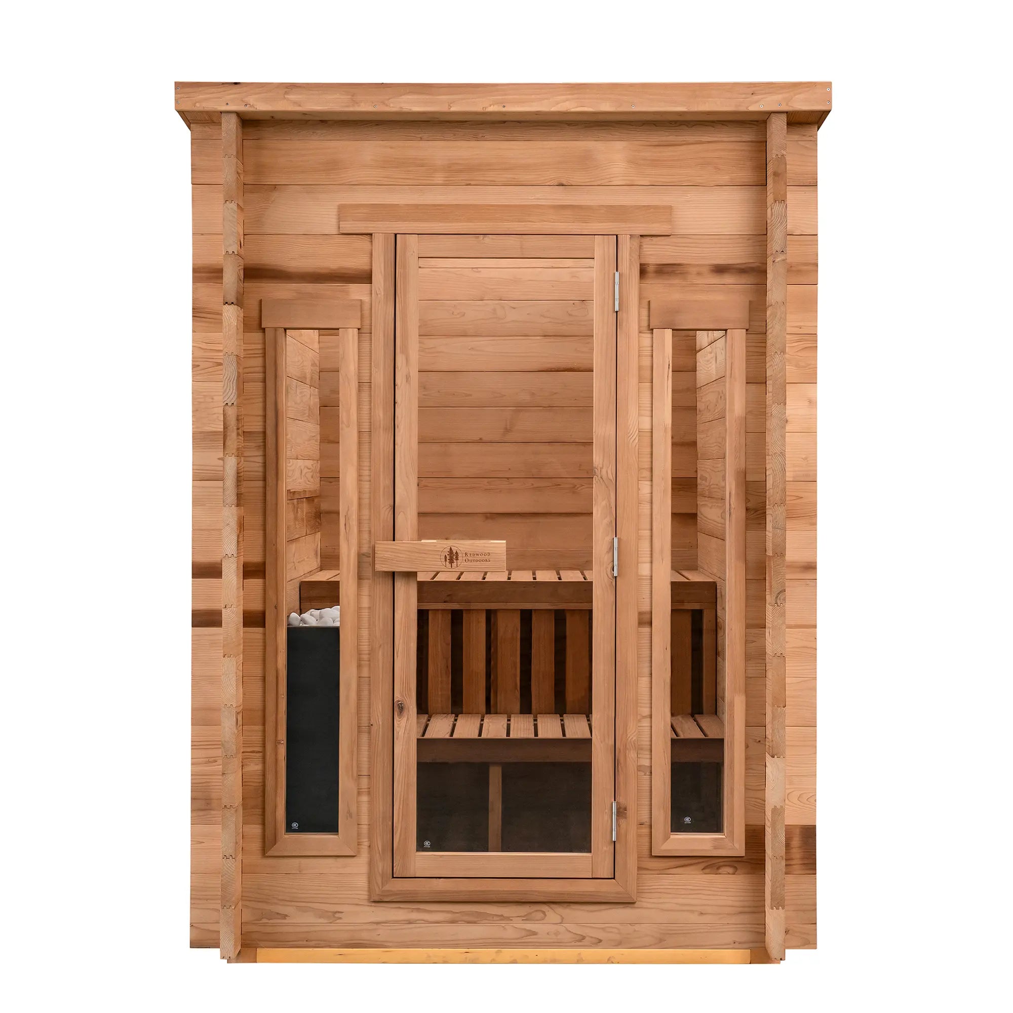 Cabin Outdoor Sauna - 4 Person w/ Harvia Spirit Wi-Fi 8kW Heater Redwood Outdoors