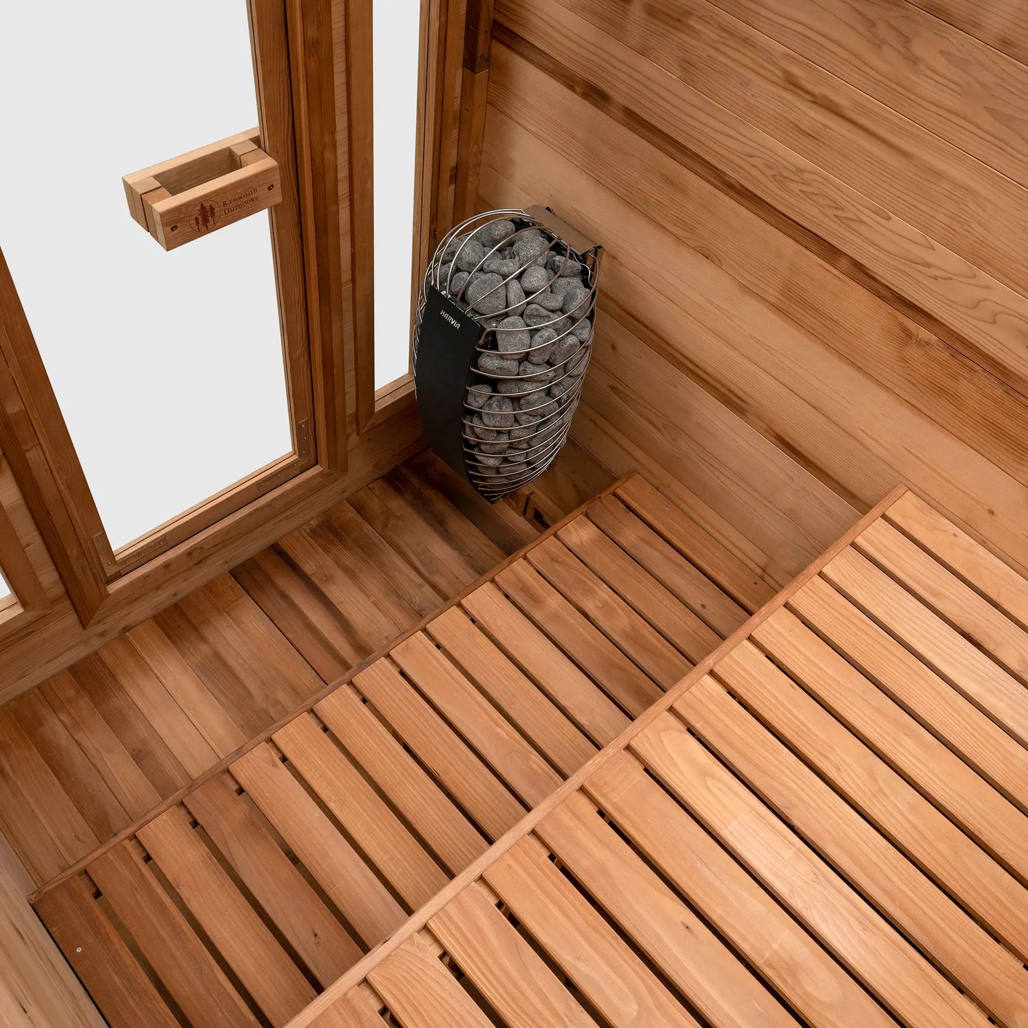 Cabin Outdoor Sauna - 4 Person w/ Harvia Spirit Wi-Fi 8kW Heater Redwood Outdoors