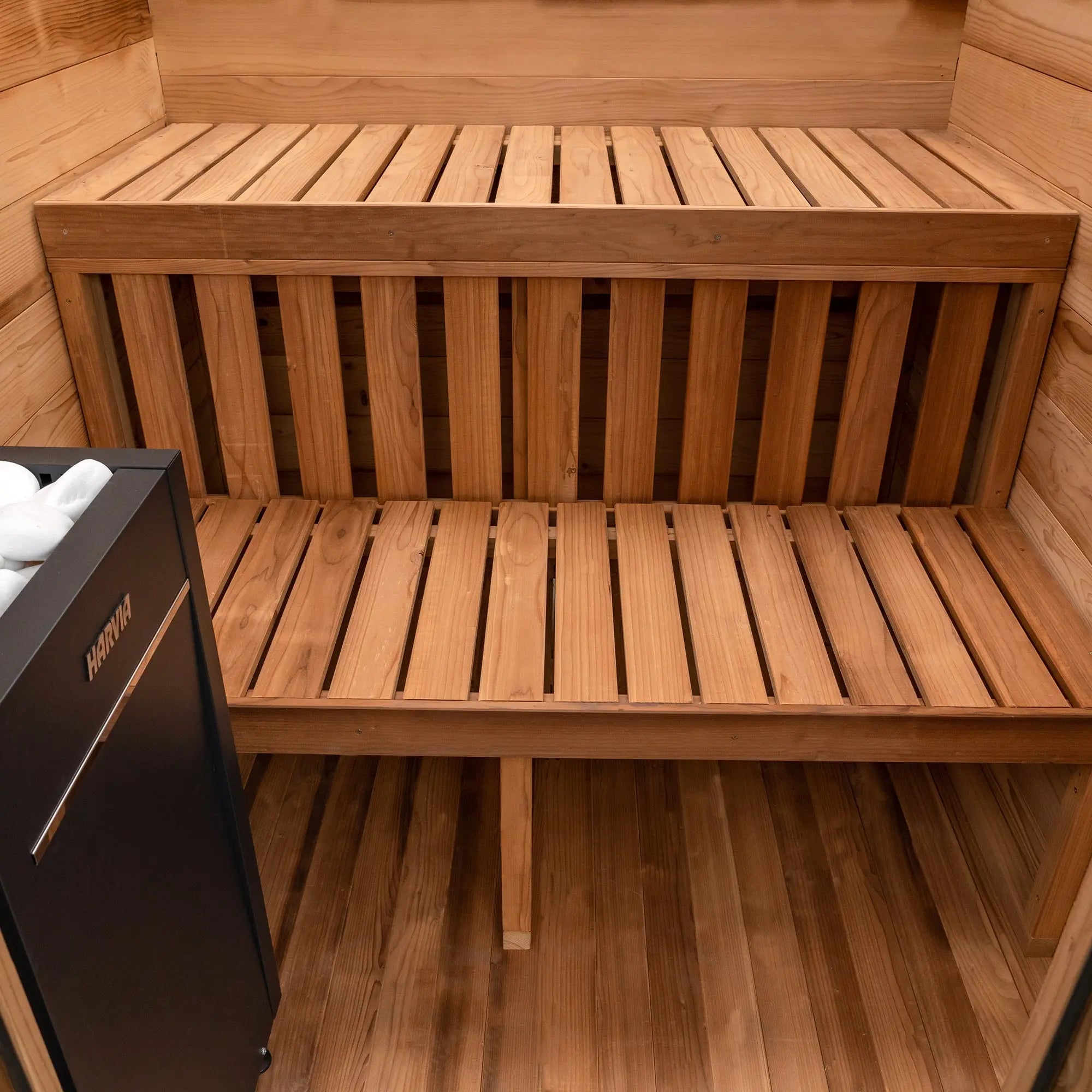 Cabin Outdoor Sauna - 4 Person w/ Harvia Spirit Wi-Fi 8kW Heater Redwood Outdoors