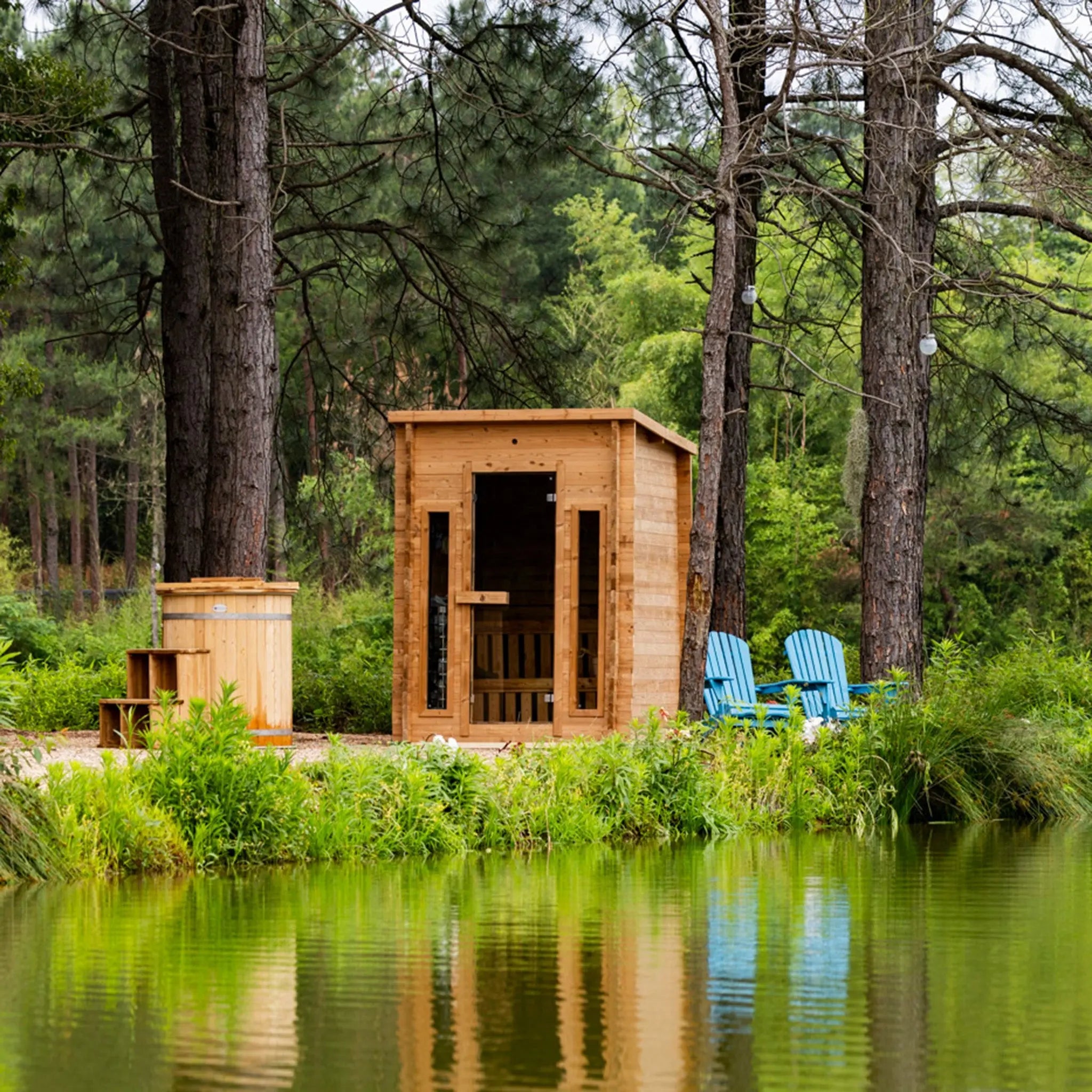 Cabin Outdoor Sauna - 4 Person w/ Harvia KIP 8kW Heater Redwood Outdoors