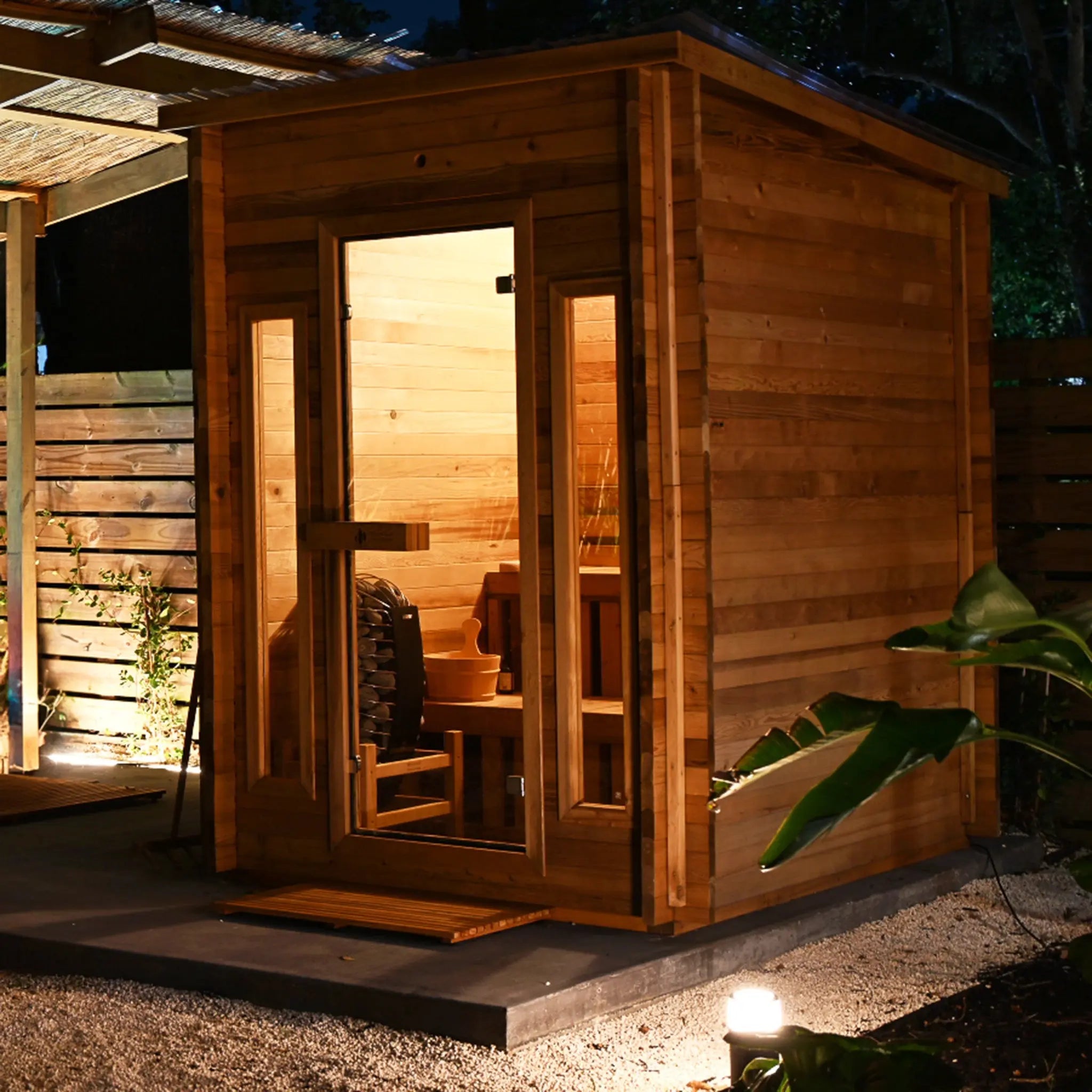 Cabin Outdoor Sauna - 4 Person w/ Harvia KIP 8kW Heater Redwood Outdoors