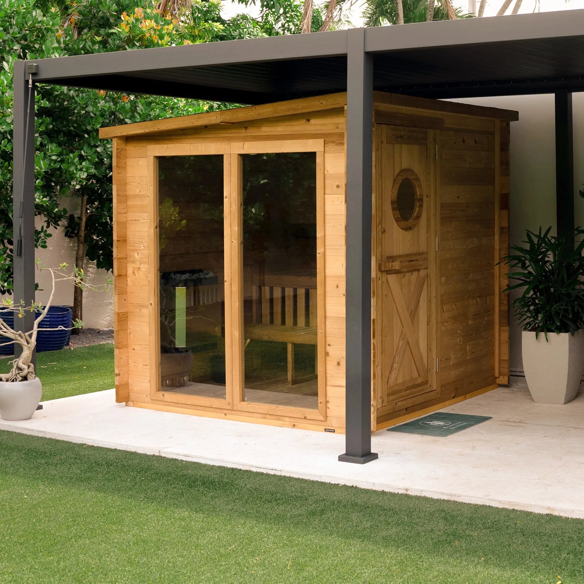 Garden Outdoor Sauna - 8 Person w/ Harvia Spirit Wi-Fi 8kW Heater Redwood Outdoors
