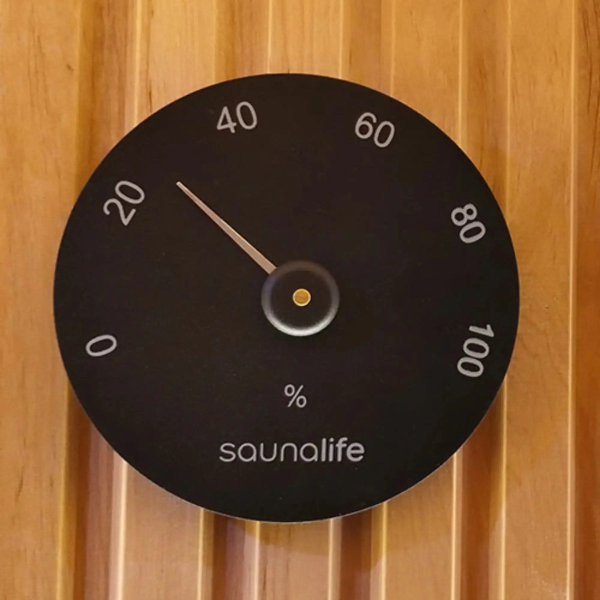 SaunaLife Essentials Set 3 Wood Sauna Bucket and Ladle Set with Black Thermometer and Hygrometer SaunaLife
