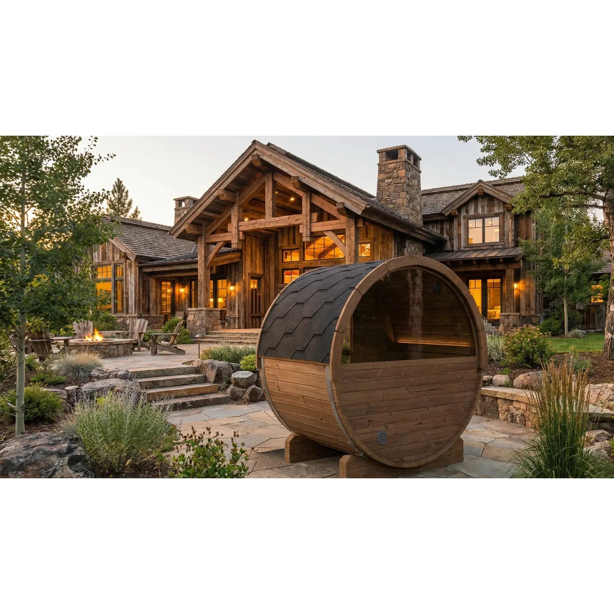 SaunaLife Model E6W Ergo Series Outdoor Sauna Barrel Kit, Rear Window SaunaLife