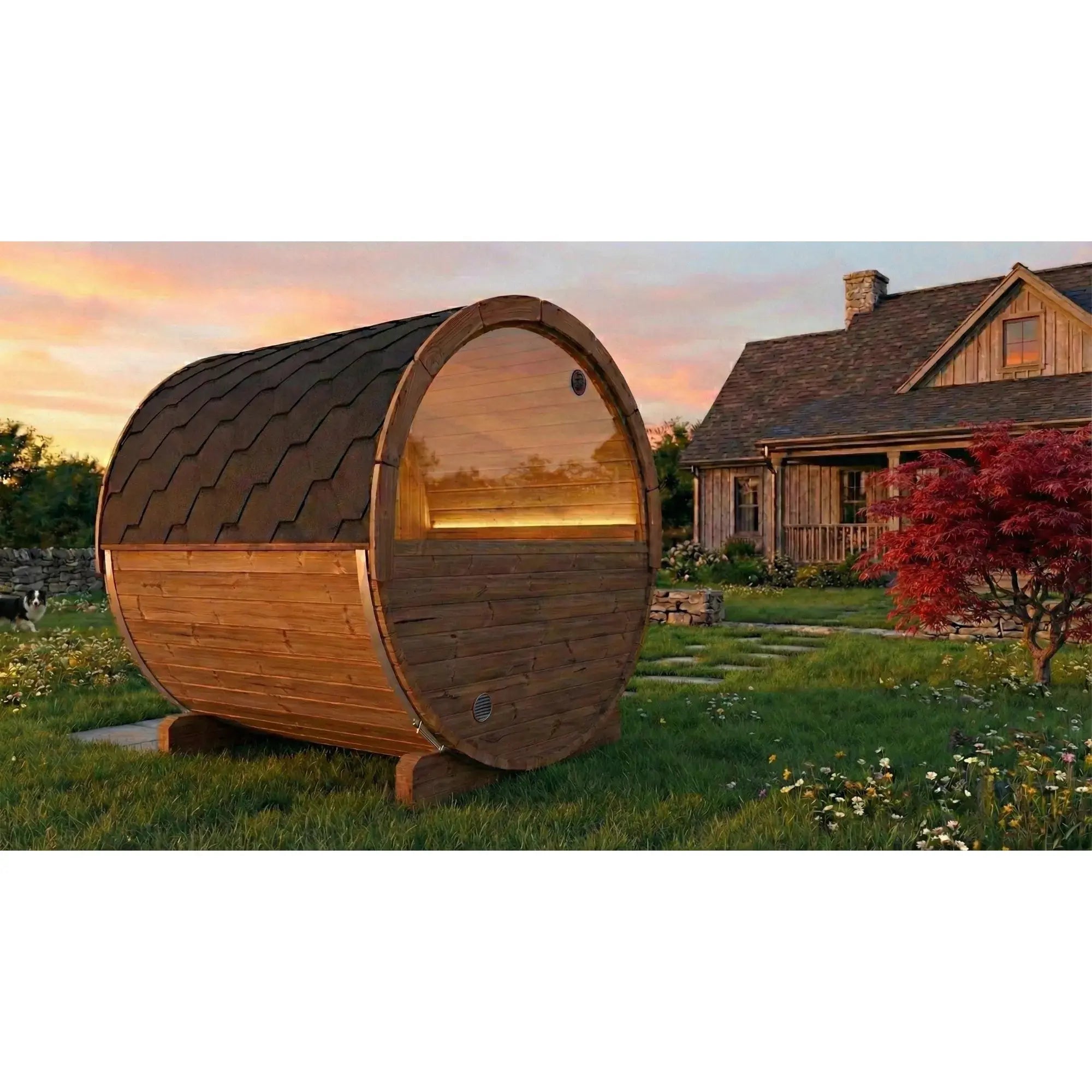 SaunaLife Model E7W Ergo Series Outdoor Sauna Barrel Kit, Rear Window SaunaLife