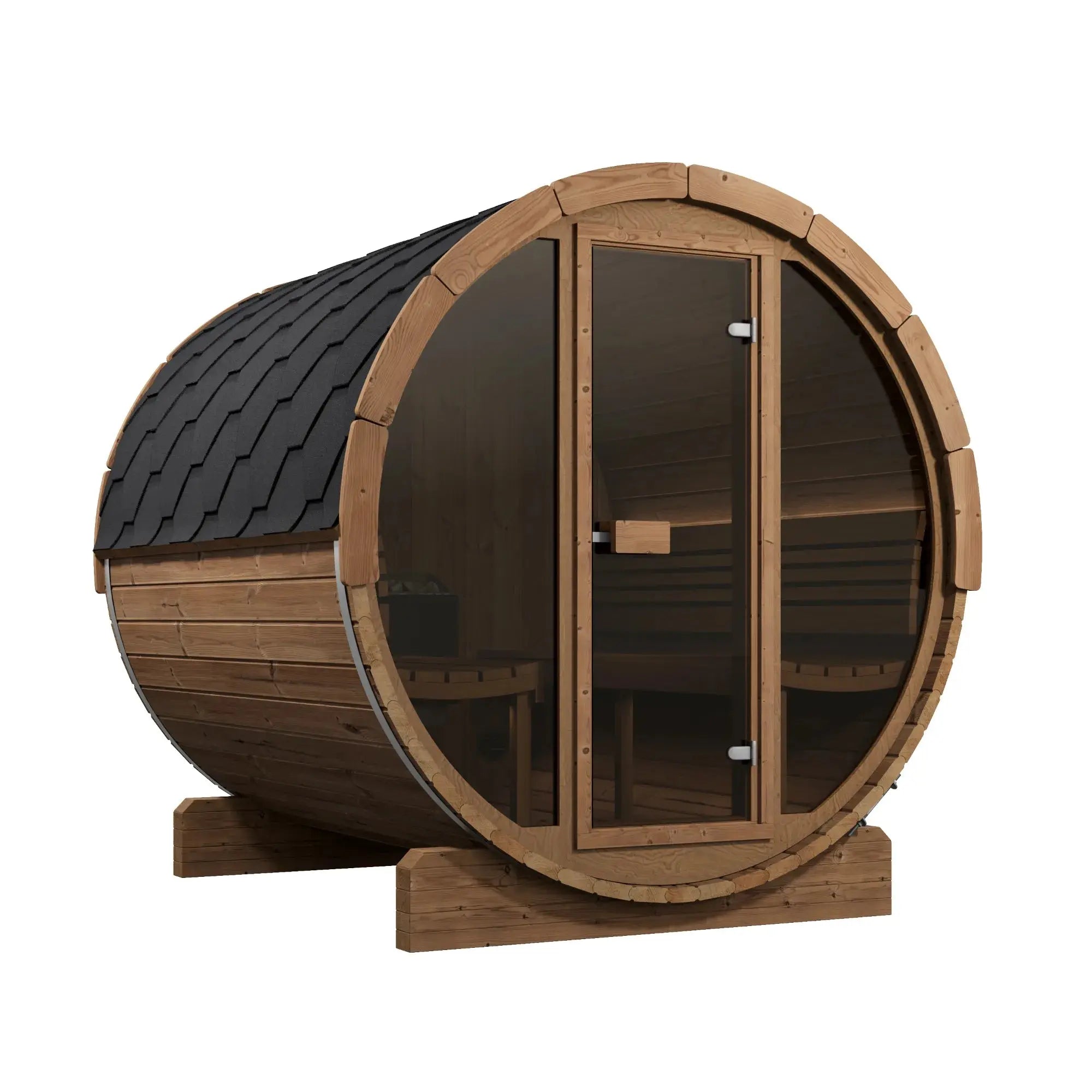 SaunaLife Model E8G Ergo Series Outdoor Sauna Barrel Kit, Glass Front SaunaLife