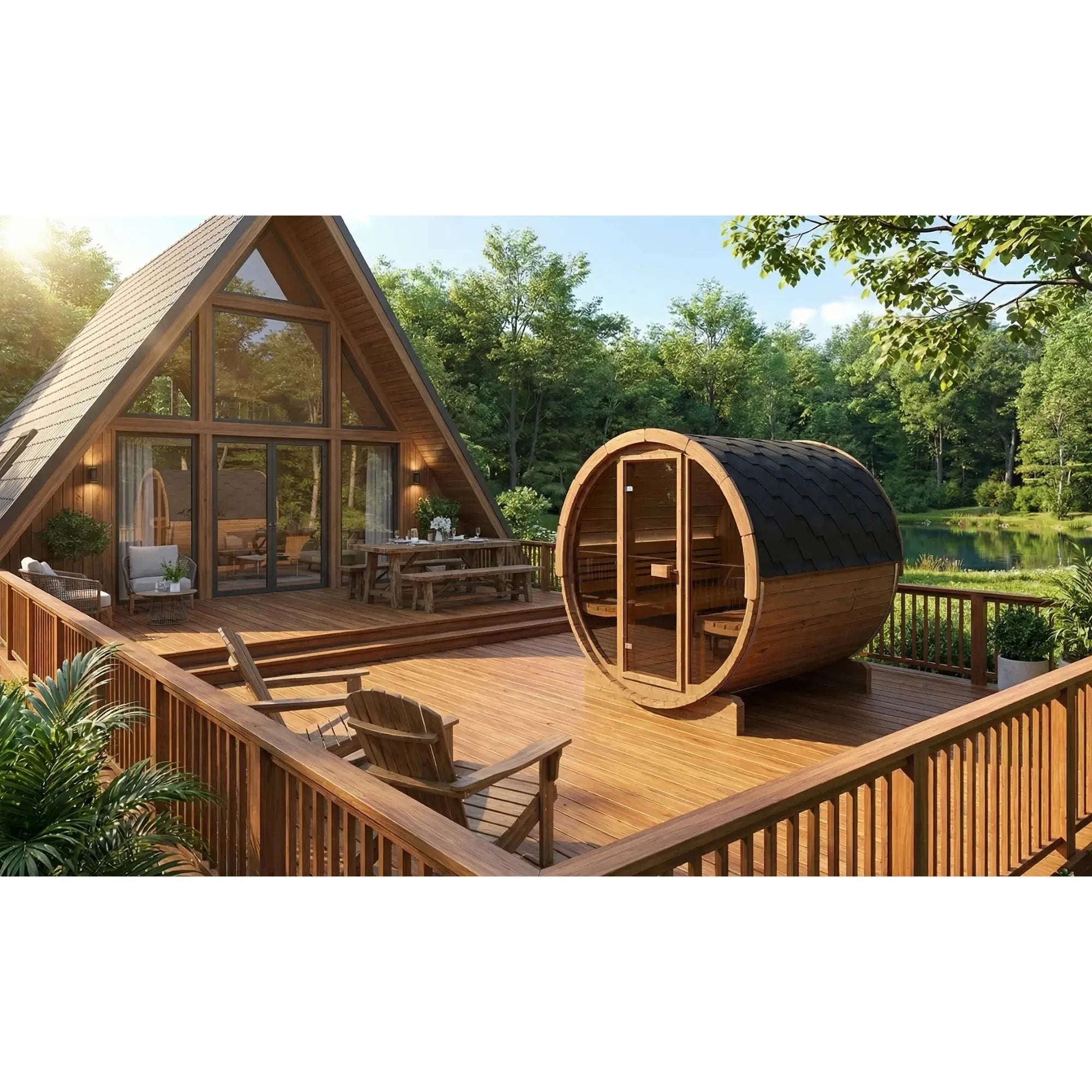 SaunaLife Model E8G Ergo Series Outdoor Sauna Barrel Kit, Glass Front SaunaLife