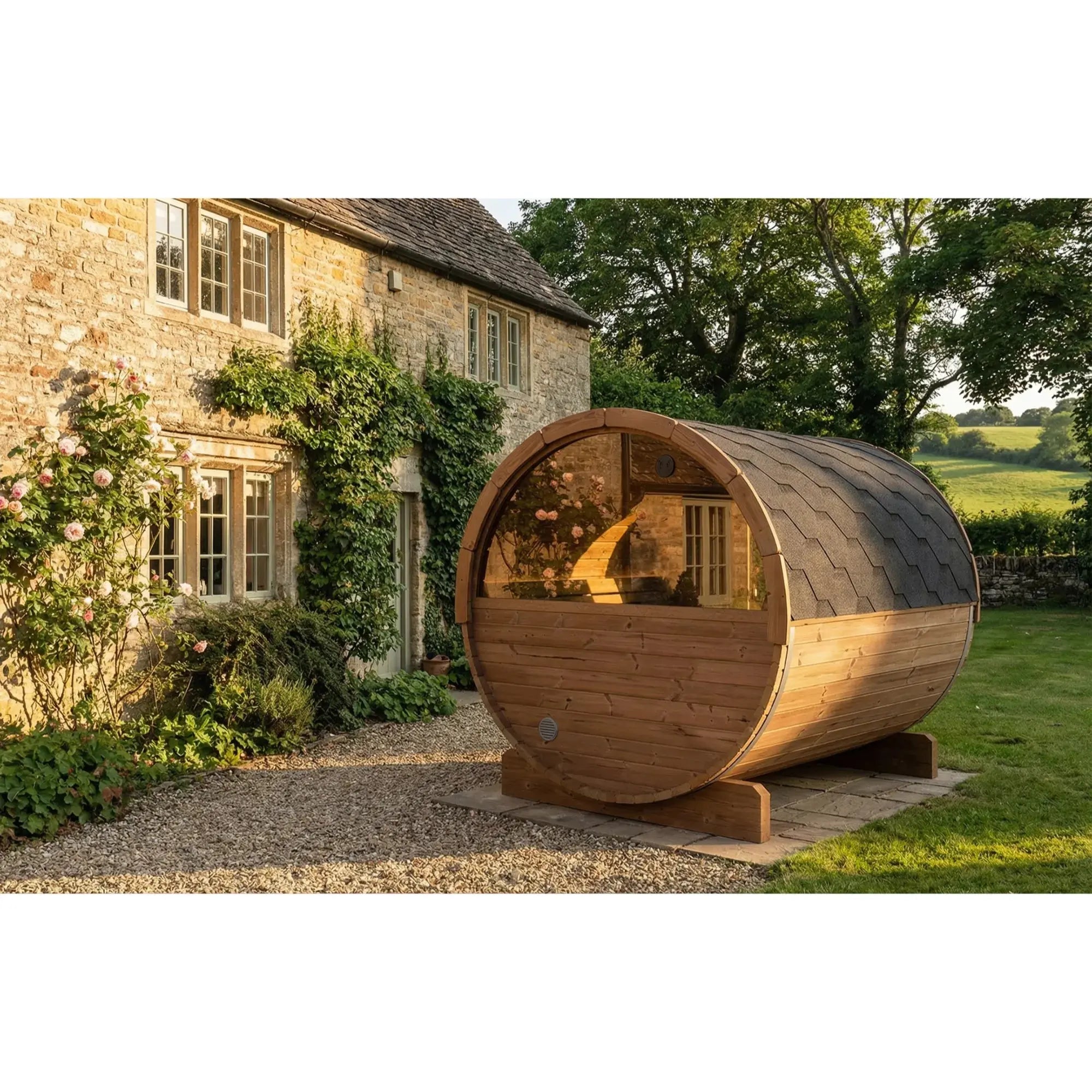 SaunaLife Model E8W Ergo Series Outdoor Sauna Barrel Kit, Rear Window SaunaLife